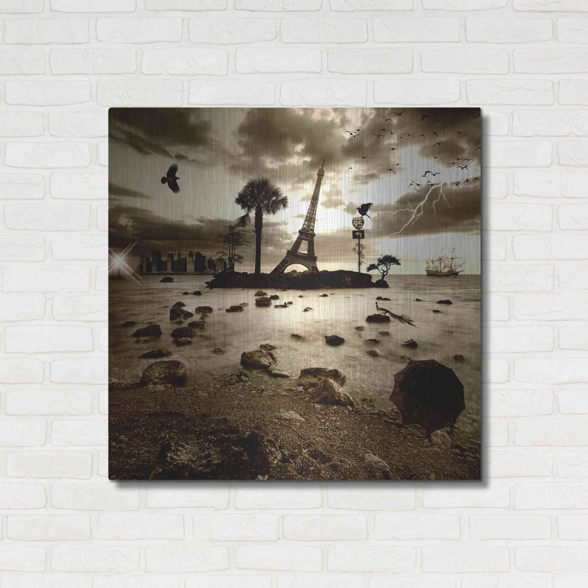 Luxe Metal Art 'Eiffel Nightmare' by Philippe Sainte-Laudy, Metal Wall Art,36x36