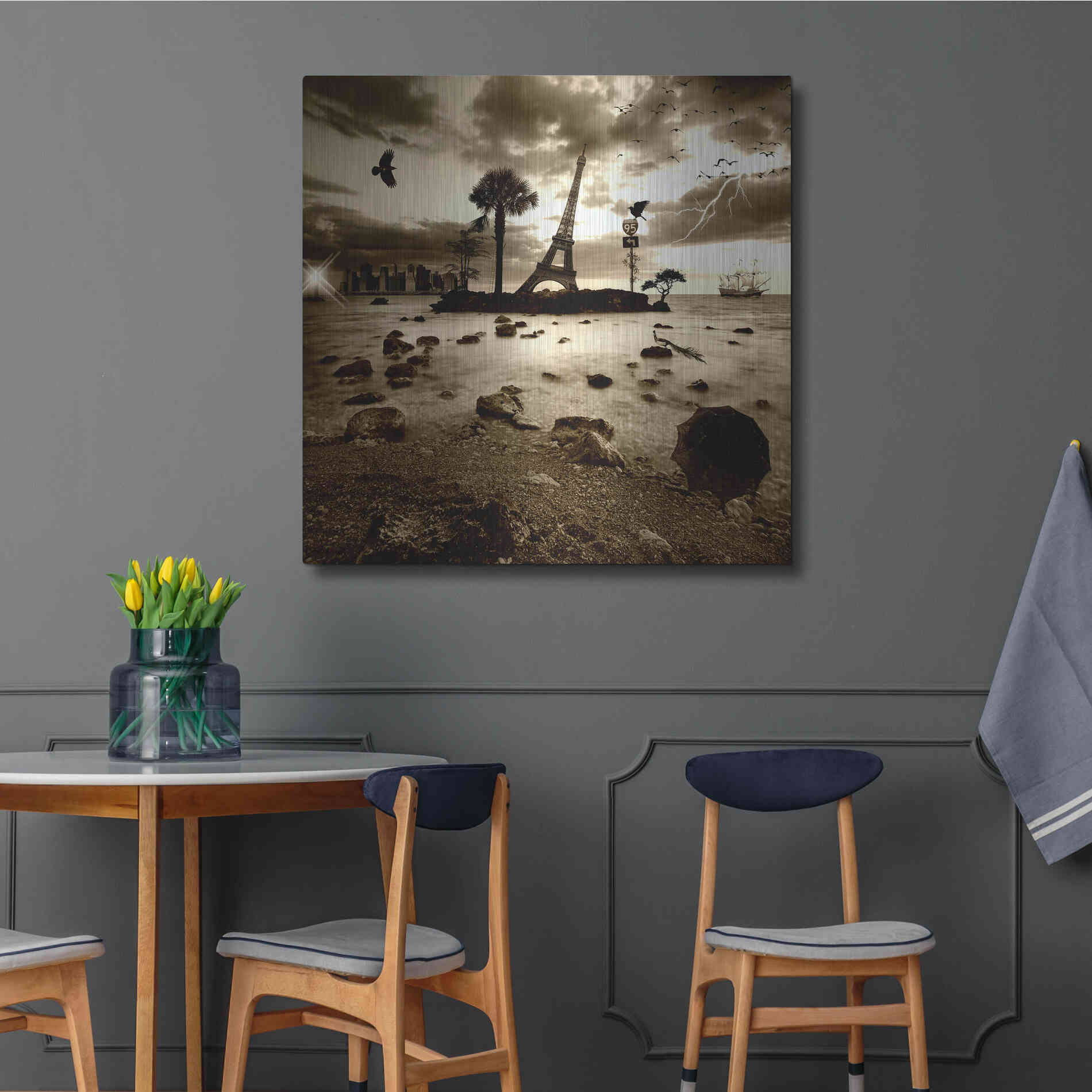 Luxe Metal Art 'Eiffel Nightmare' by Philippe Sainte-Laudy, Metal Wall Art,36x36