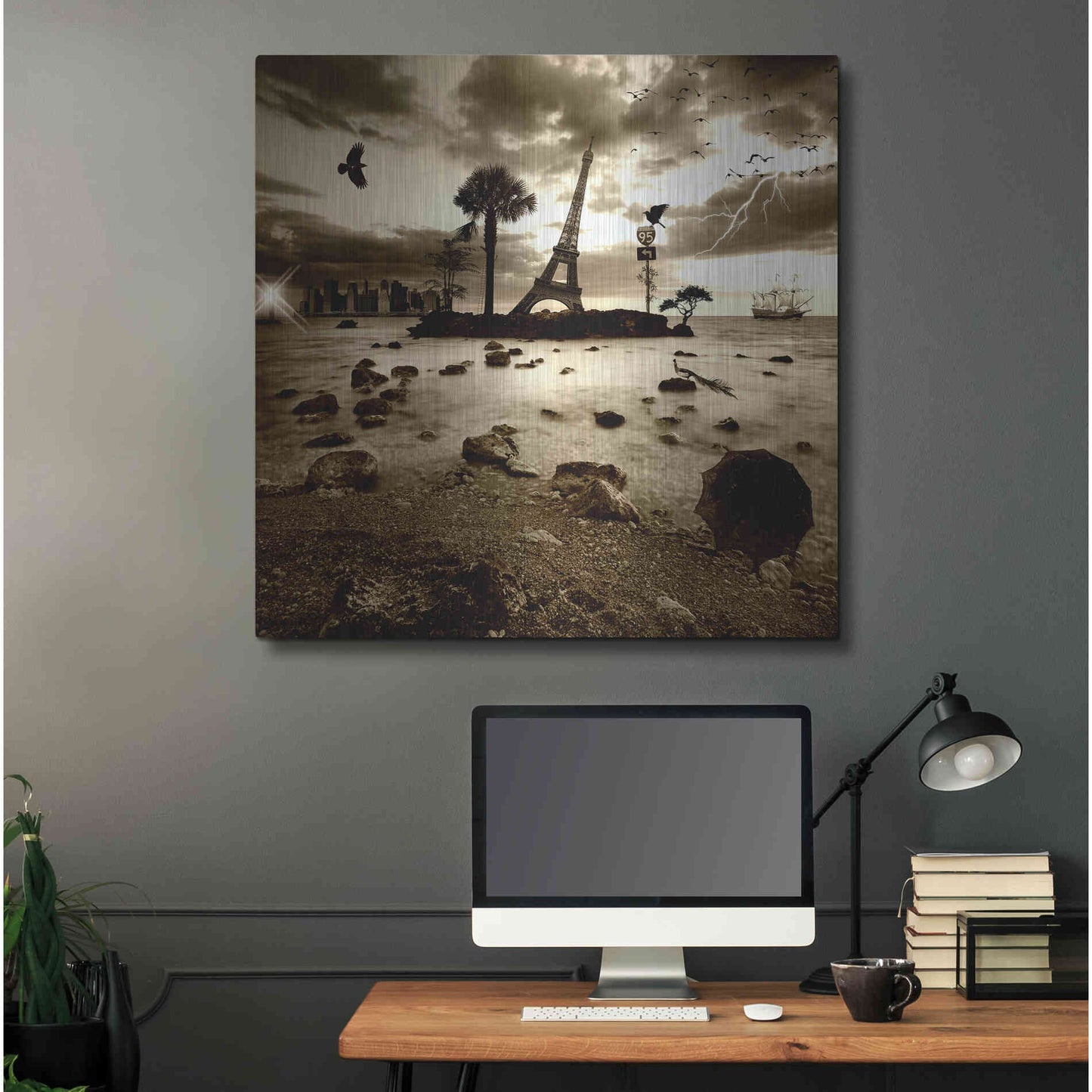Luxe Metal Art 'Eiffel Nightmare' by Philippe Sainte-Laudy, Metal Wall Art,36x36