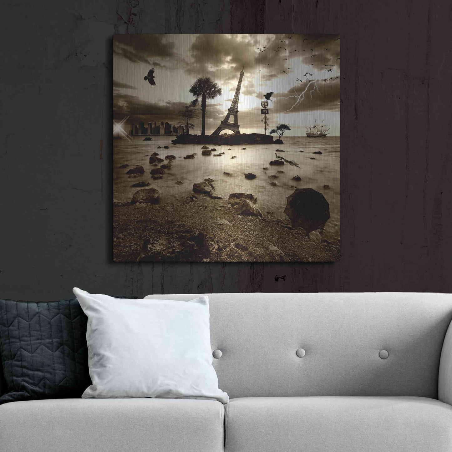 Luxe Metal Art 'Eiffel Nightmare' by Philippe Sainte-Laudy, Metal Wall Art,36x36