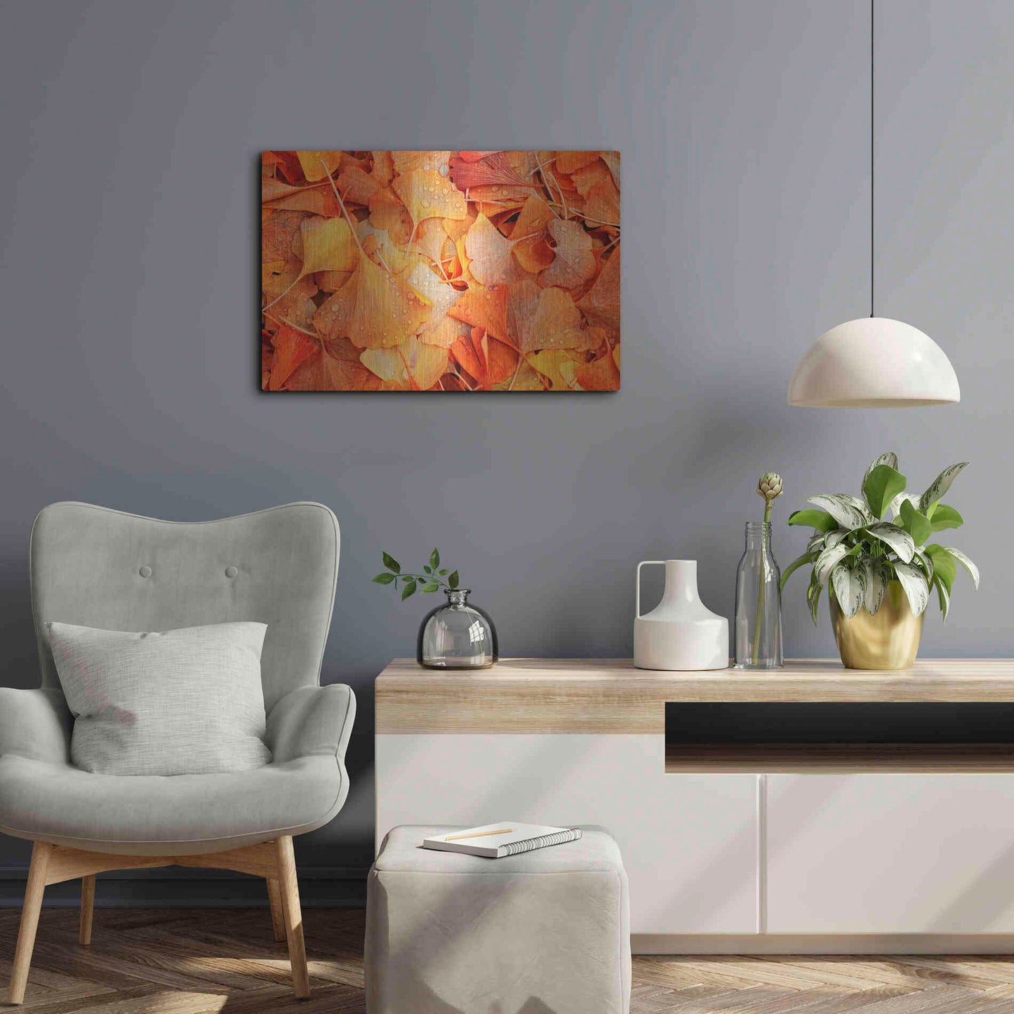 Luxe Metal Art 'Ginkgo Fall' by Philippe Sainte-Laudy, Metal Wall Art,24x16