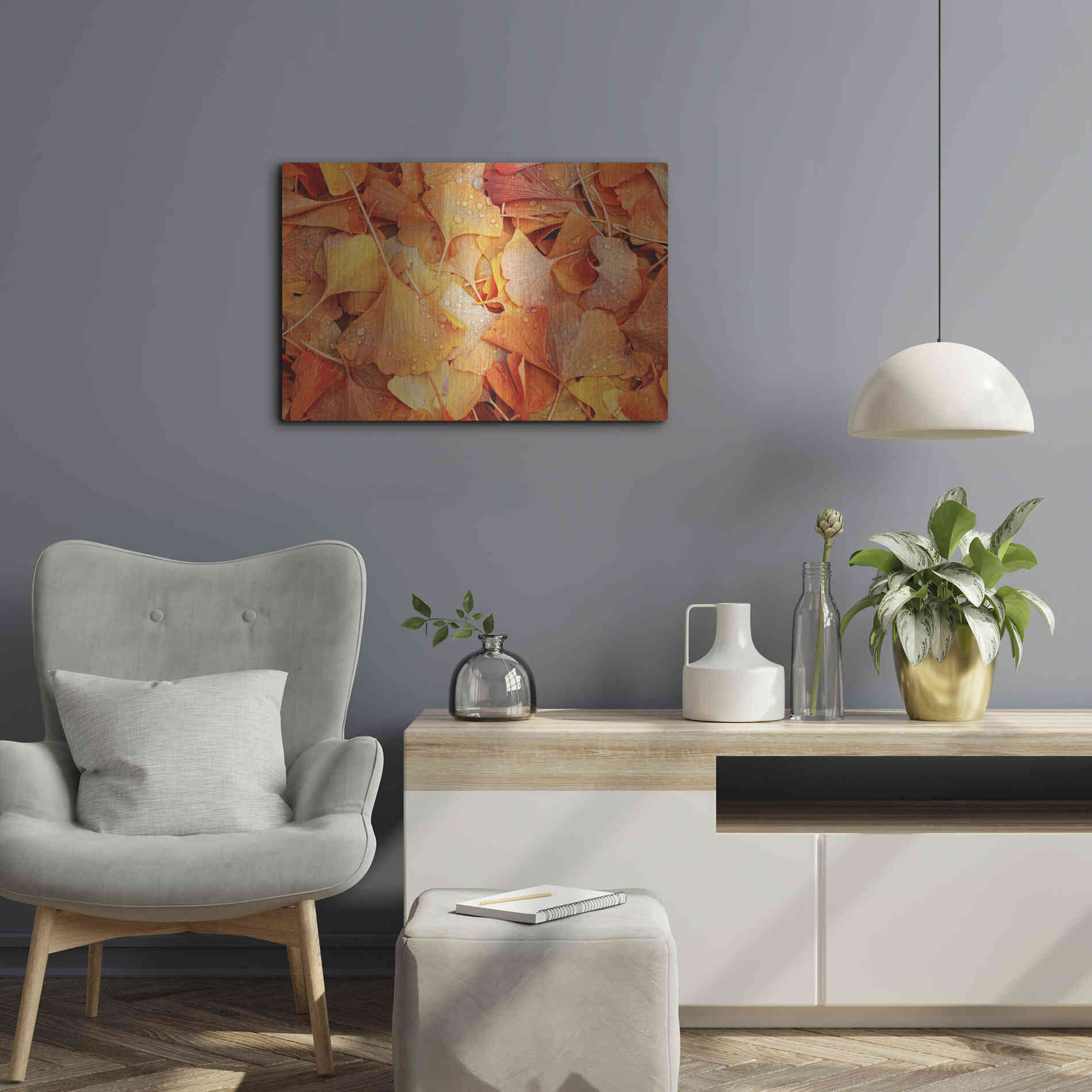 Luxe Metal Art 'Ginkgo Fall' by Philippe Sainte-Laudy, Metal Wall Art,24x16