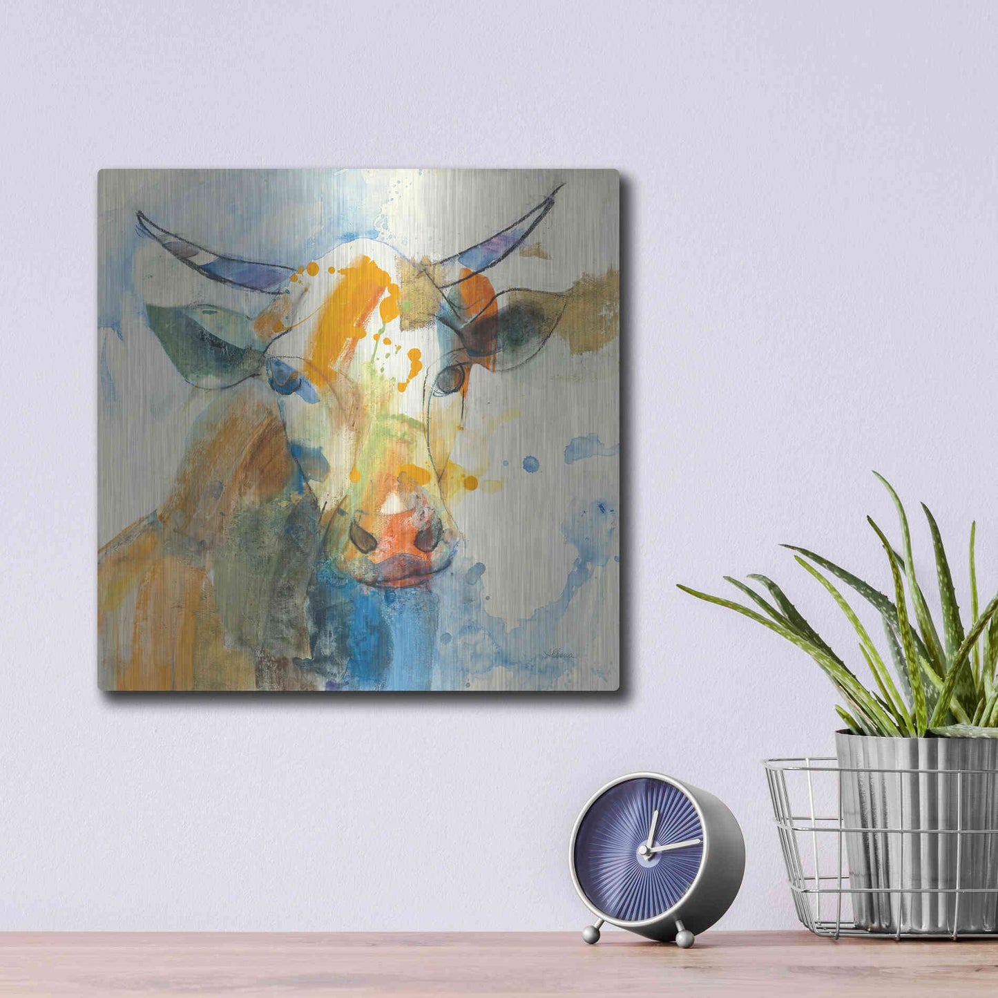 Luxe Metal Art 'Happy Cows I' by Albena Hristova, Metal Wall Art,12x12
