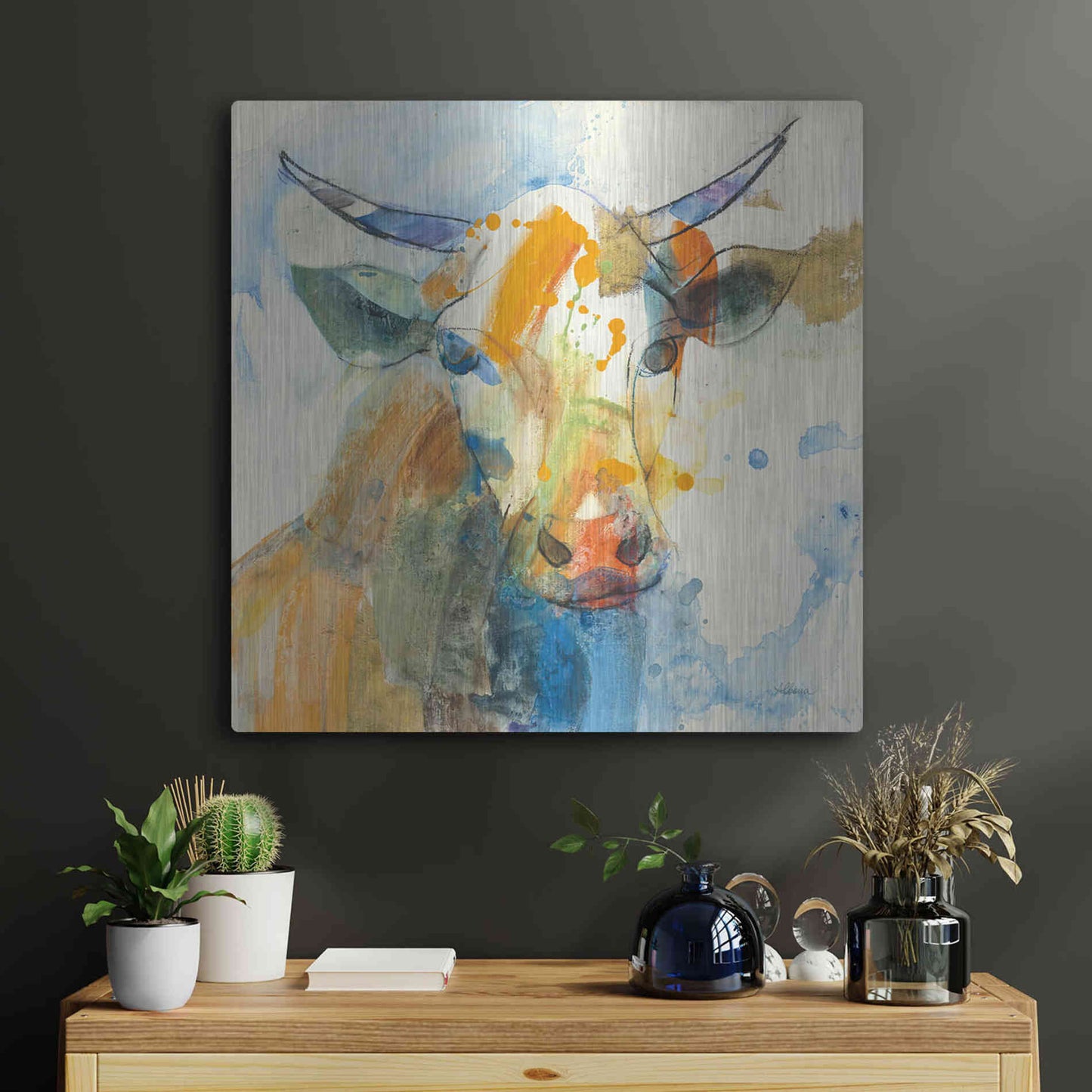 Luxe Metal Art 'Happy Cows I' by Albena Hristova, Metal Wall Art,24x24