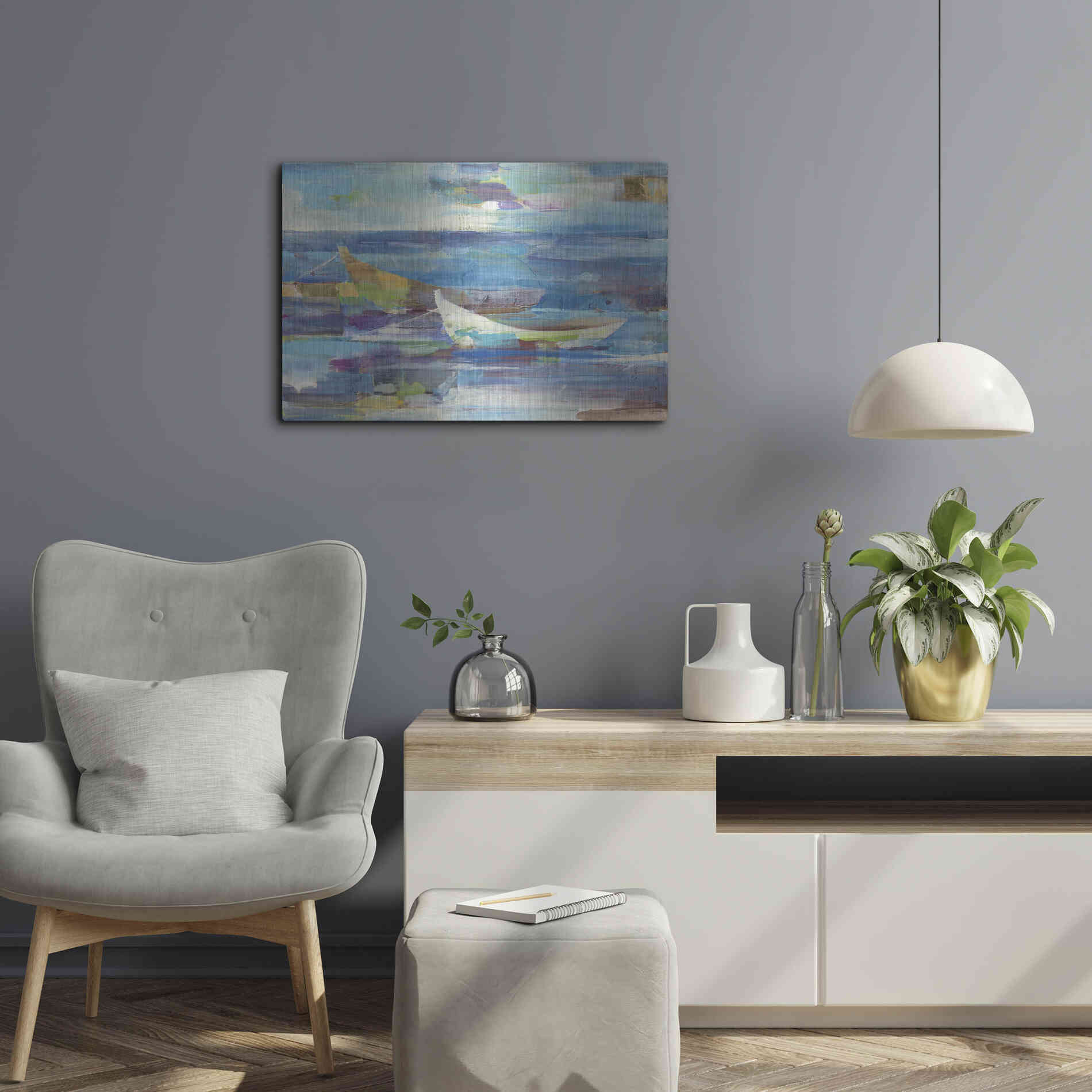 Luxe Metal Art 'Mooring for the Day' by Albena Hristova, Metal Wall Art,24x16