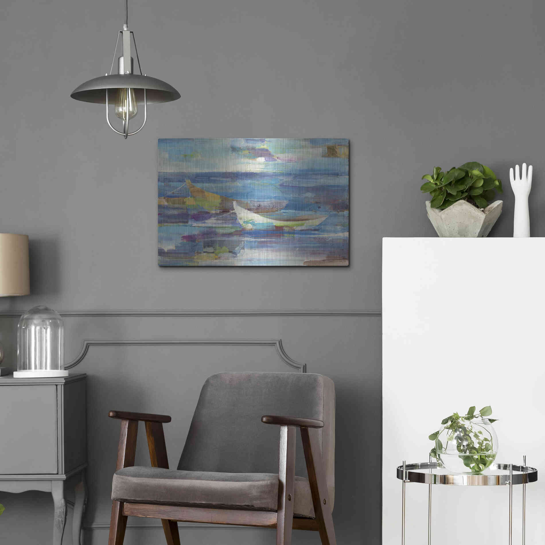 Luxe Metal Art 'Mooring for the Day' by Albena Hristova, Metal Wall Art,24x16