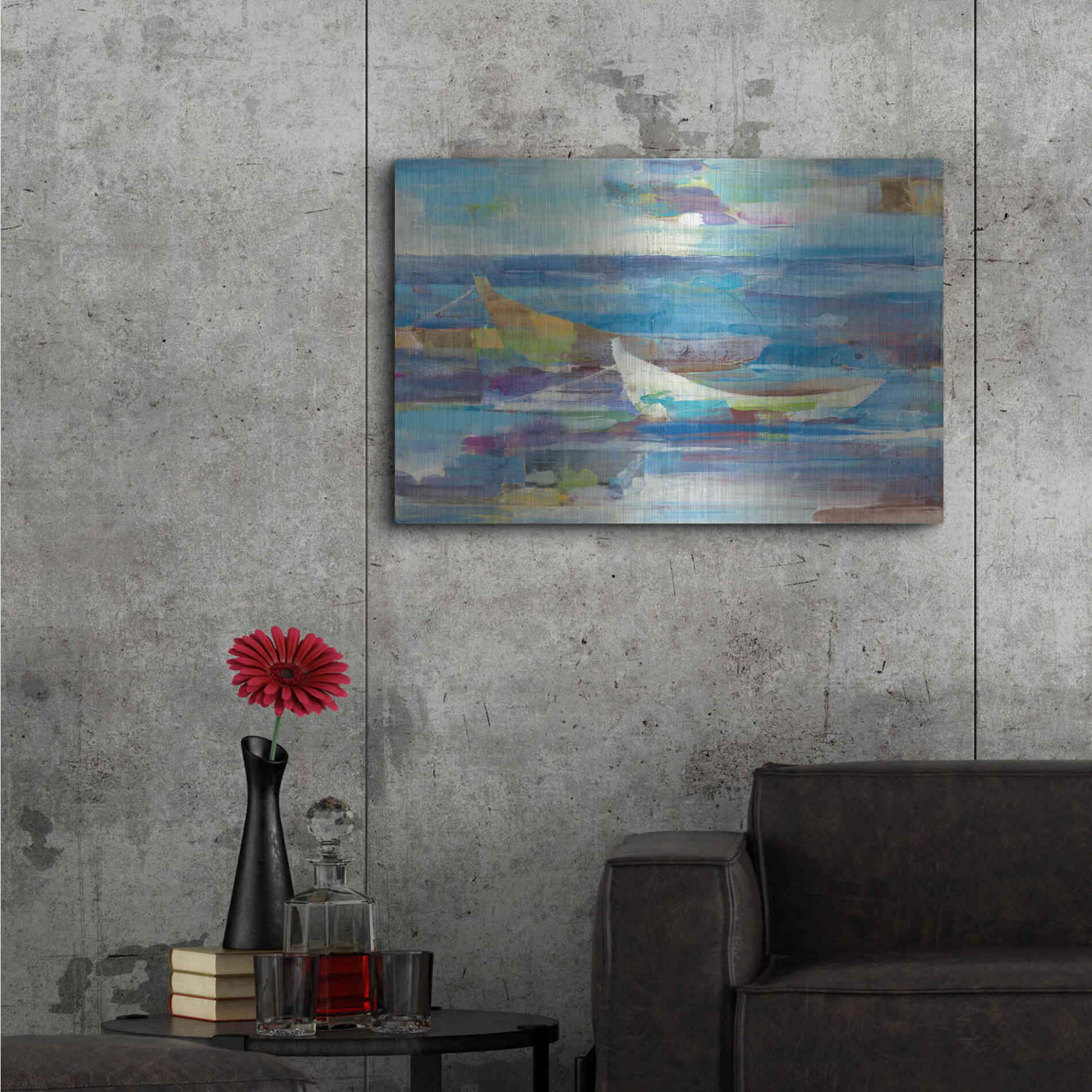 Luxe Metal Art 'Mooring for the Day' by Albena Hristova, Metal Wall Art,36x24