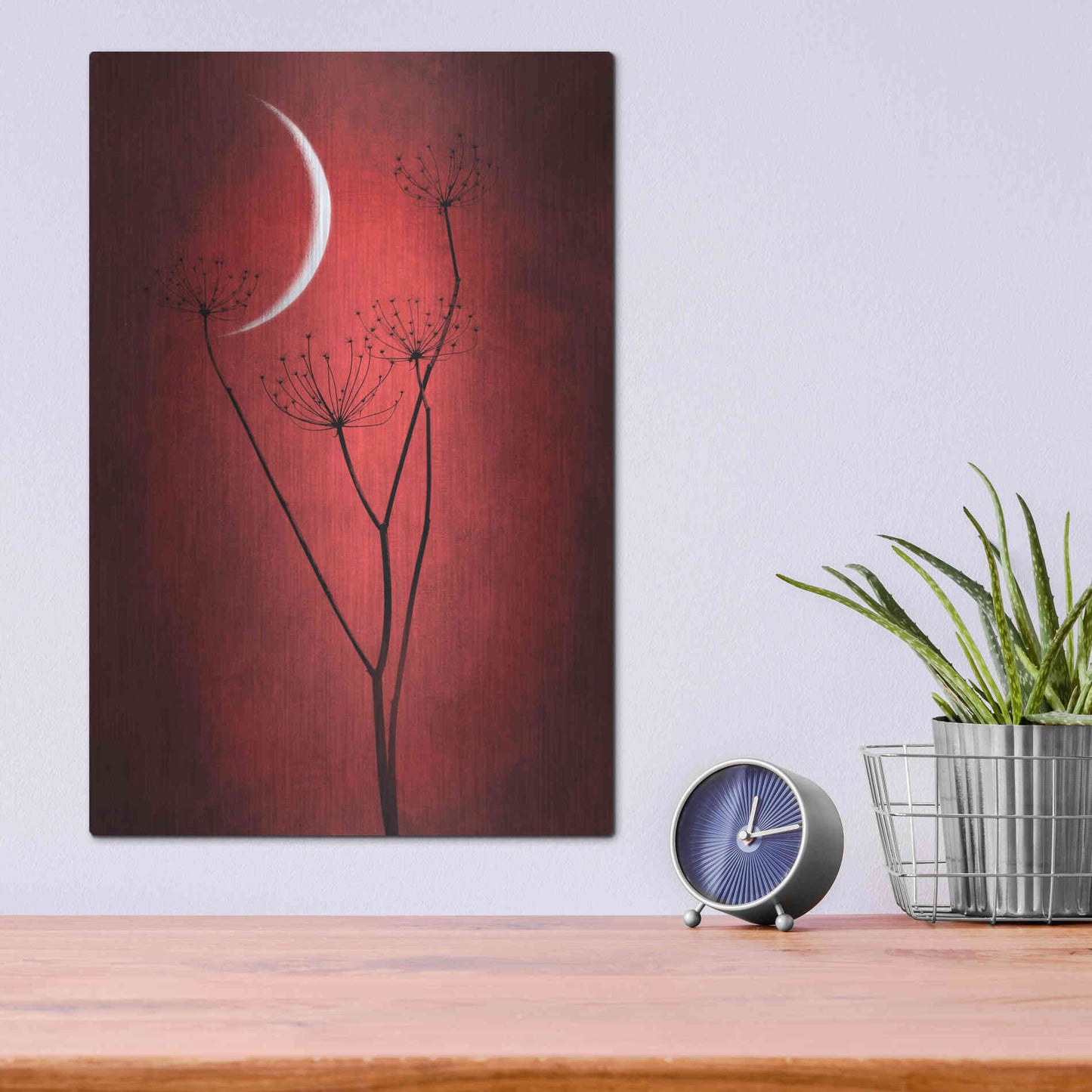 Luxe Metal Art 'Red Crescent Moon' by Philippe Sainte-Laudy, Metal Wall Art,12x16