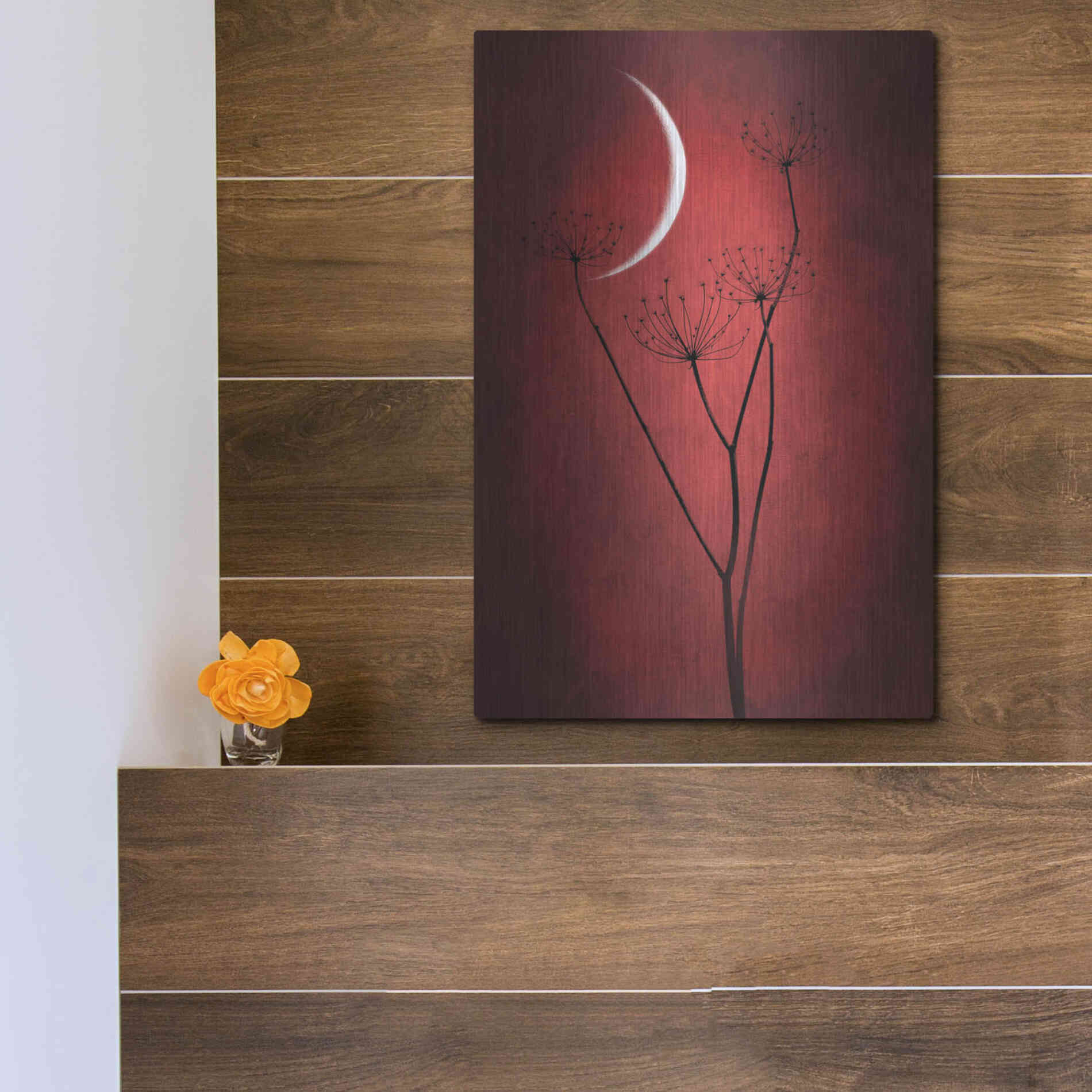 Luxe Metal Art 'Red Crescent Moon' by Philippe Sainte-Laudy, Metal Wall Art,12x16