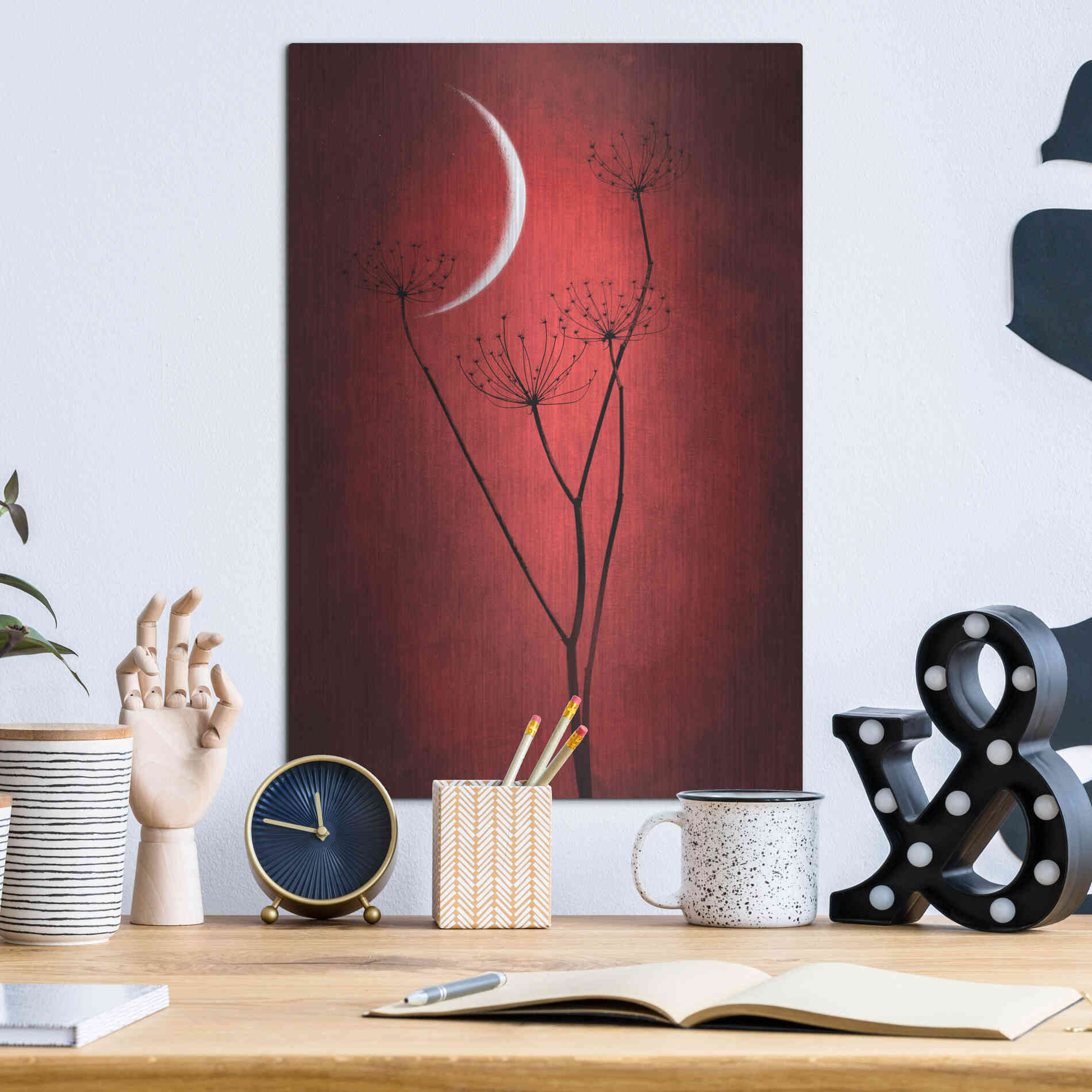 Luxe Metal Art 'Red Crescent Moon' by Philippe Sainte-Laudy, Metal Wall Art,12x16