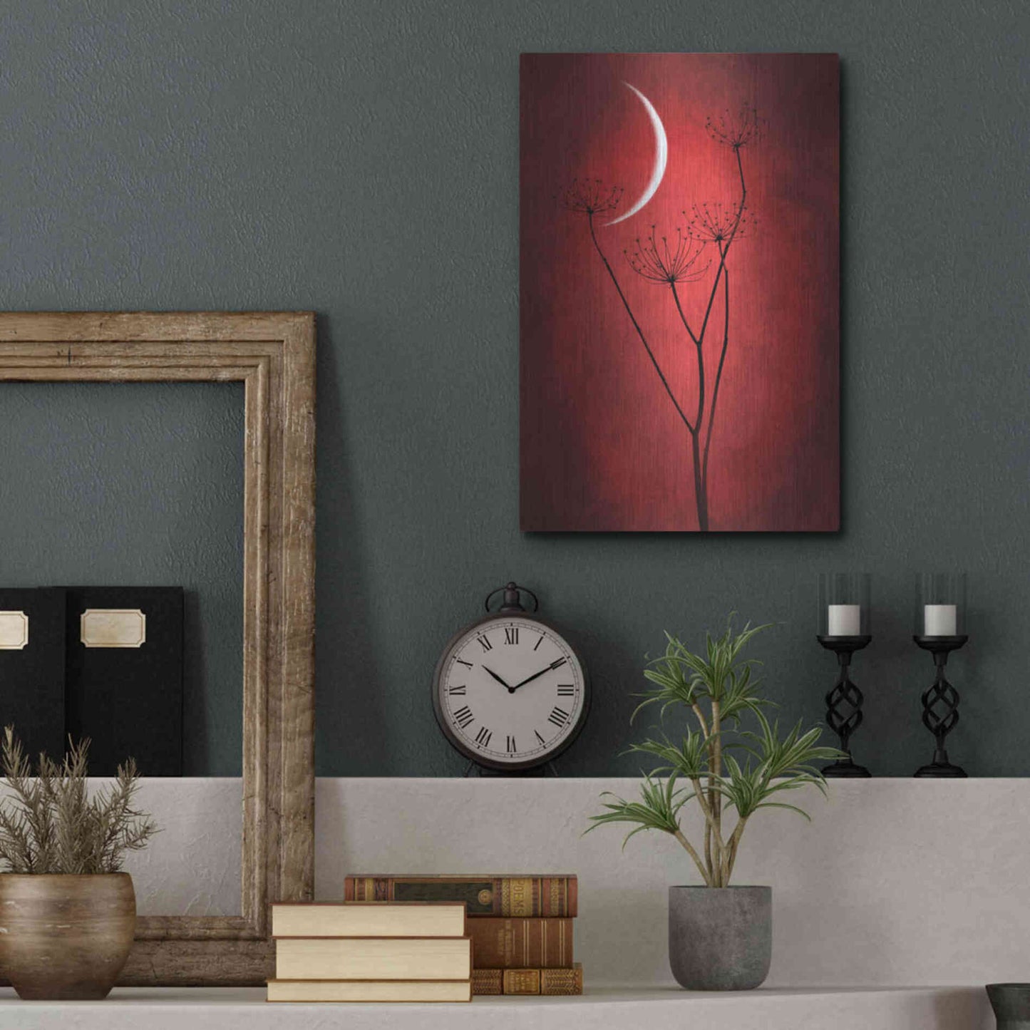 Luxe Metal Art 'Red Crescent Moon' by Philippe Sainte-Laudy, Metal Wall Art,12x16