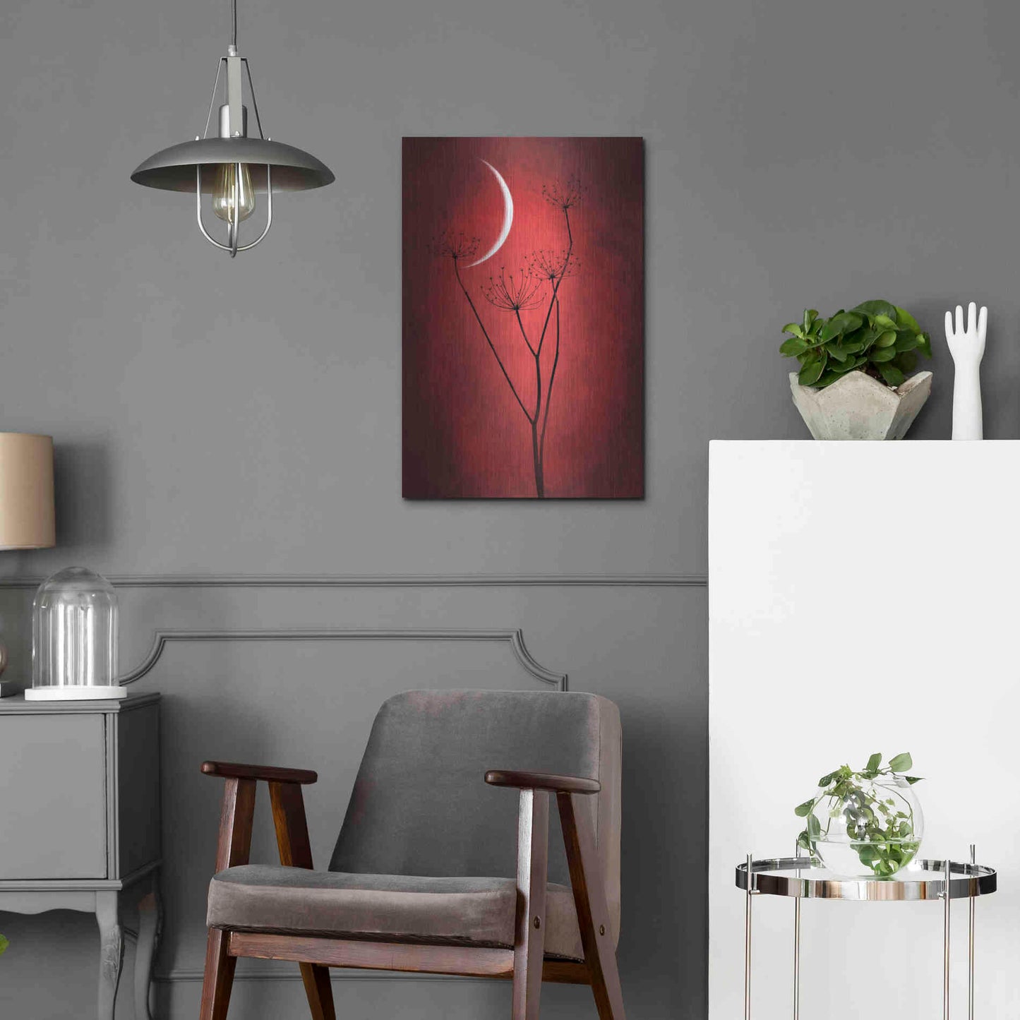 Luxe Metal Art 'Red Crescent Moon' by Philippe Sainte-Laudy, Metal Wall Art,16x24