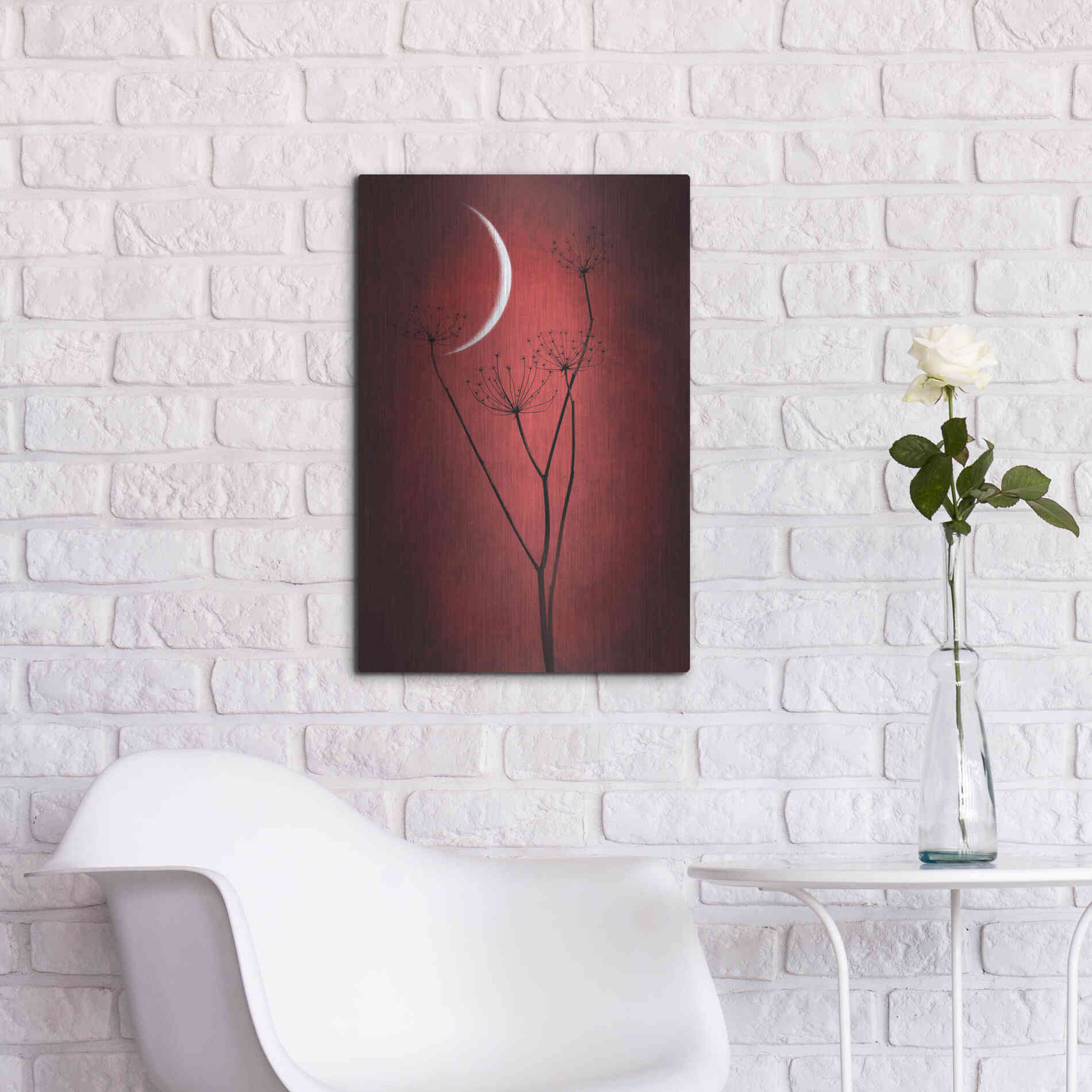 Luxe Metal Art 'Red Crescent Moon' by Philippe Sainte-Laudy, Metal Wall Art,16x24