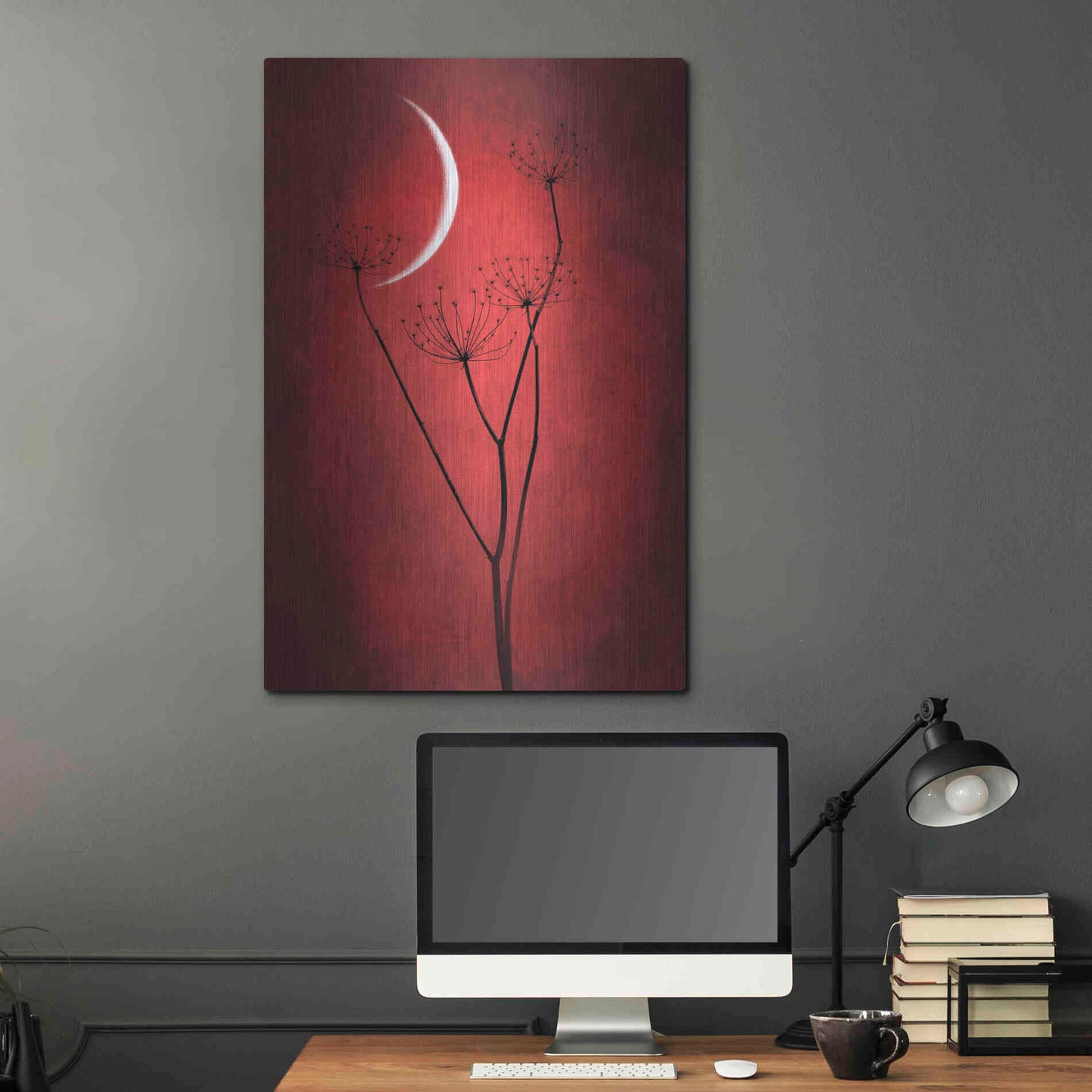Luxe Metal Art 'Red Crescent Moon' by Philippe Sainte-Laudy, Metal Wall Art,24x36