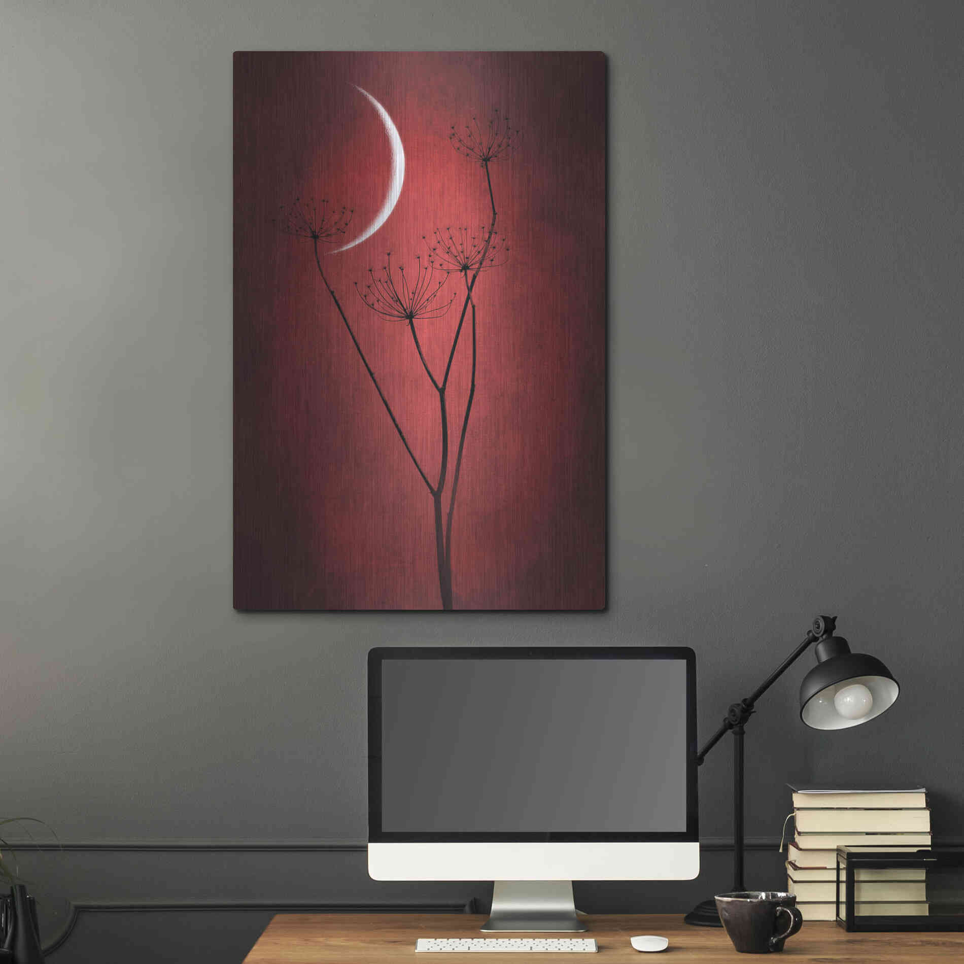 Luxe Metal Art 'Red Crescent Moon' by Philippe Sainte-Laudy, Metal Wall Art,24x36