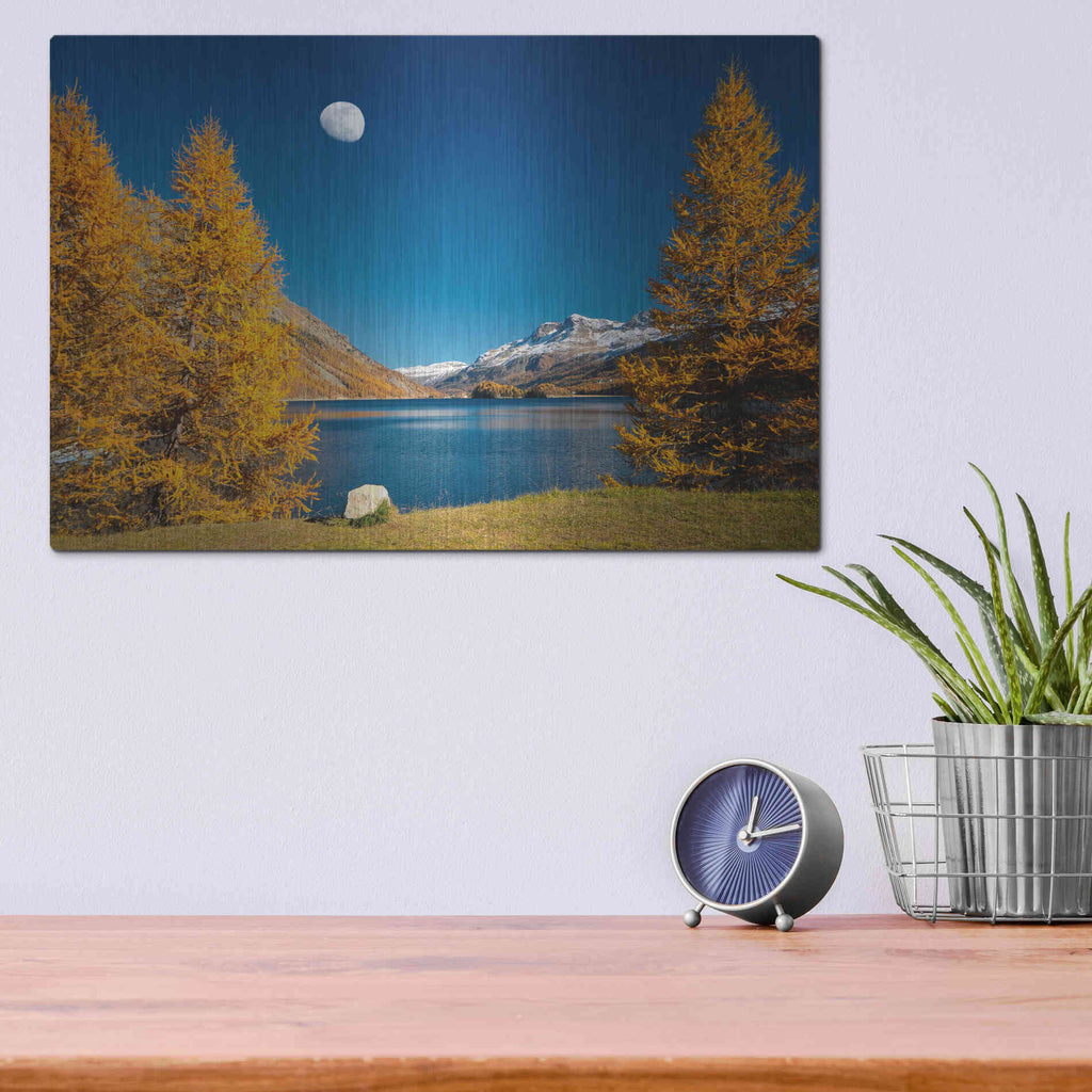 Luxe Metal Art 'The Rock And The Moon' by Philippe Sainte-Laudy, Metal Wall Art,16x12