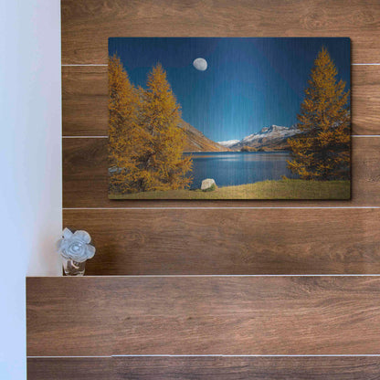 Luxe Metal Art 'The Rock And The Moon' by Philippe Sainte-Laudy, Metal Wall Art,16x12