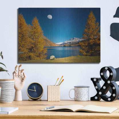 Luxe Metal Art 'The Rock And The Moon' by Philippe Sainte-Laudy, Metal Wall Art,16x12