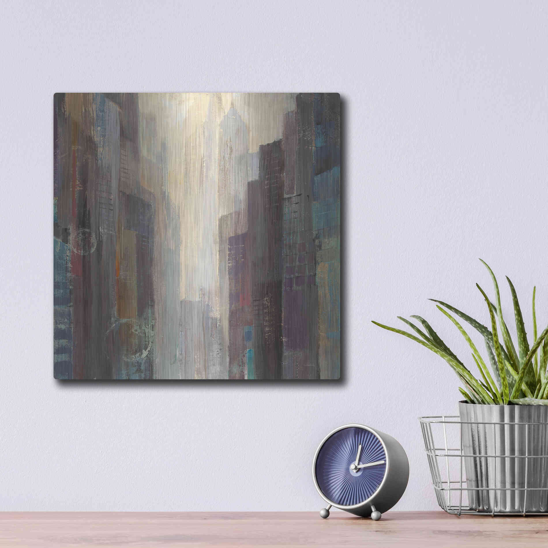 Luxe Metal Art 'City at Dawn' by Albena Hristova, Metal Wall Art,12x12