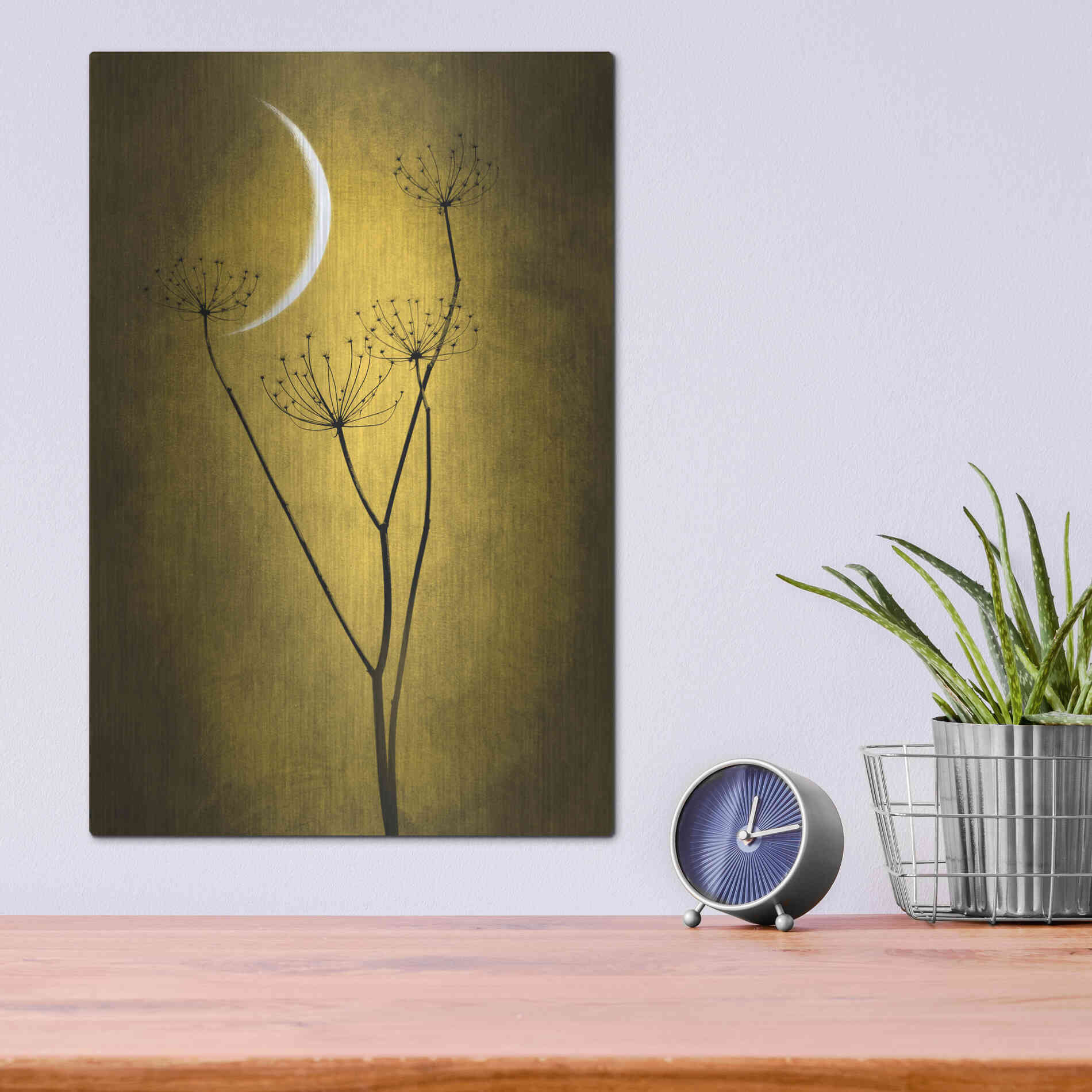 Luxe Metal Art 'Yellow Crescent Moon' by Philippe Sainte-Laudy, Metal Wall Art,12x16