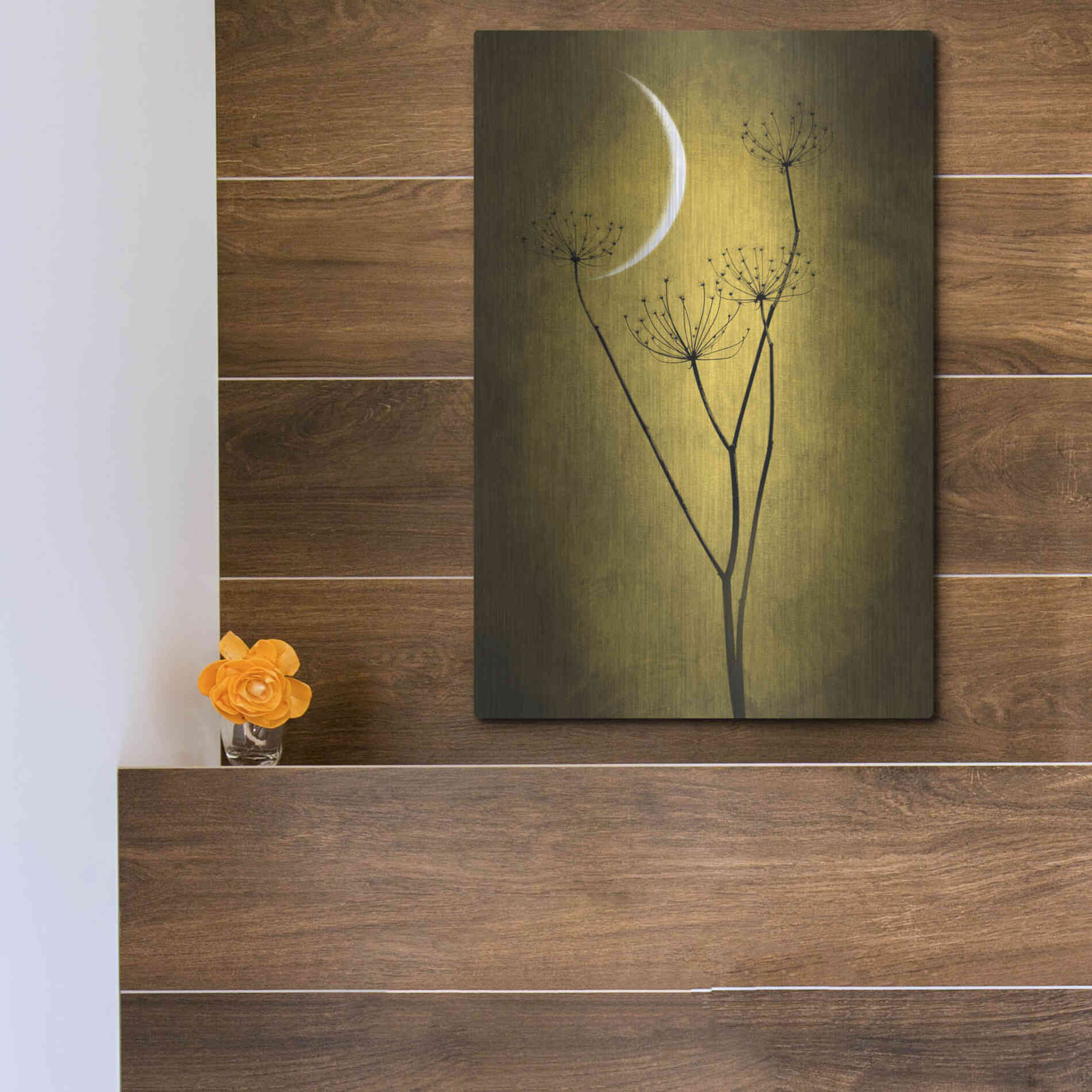 Luxe Metal Art 'Yellow Crescent Moon' by Philippe Sainte-Laudy, Metal Wall Art,12x16