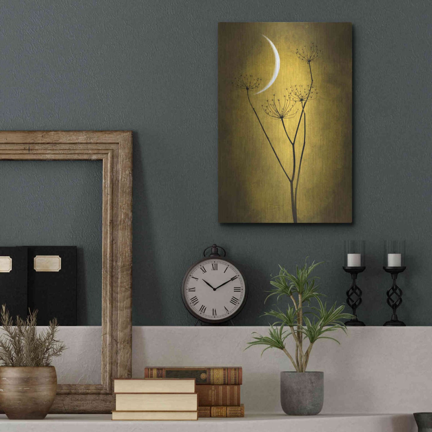 Luxe Metal Art 'Yellow Crescent Moon' by Philippe Sainte-Laudy, Metal Wall Art,12x16