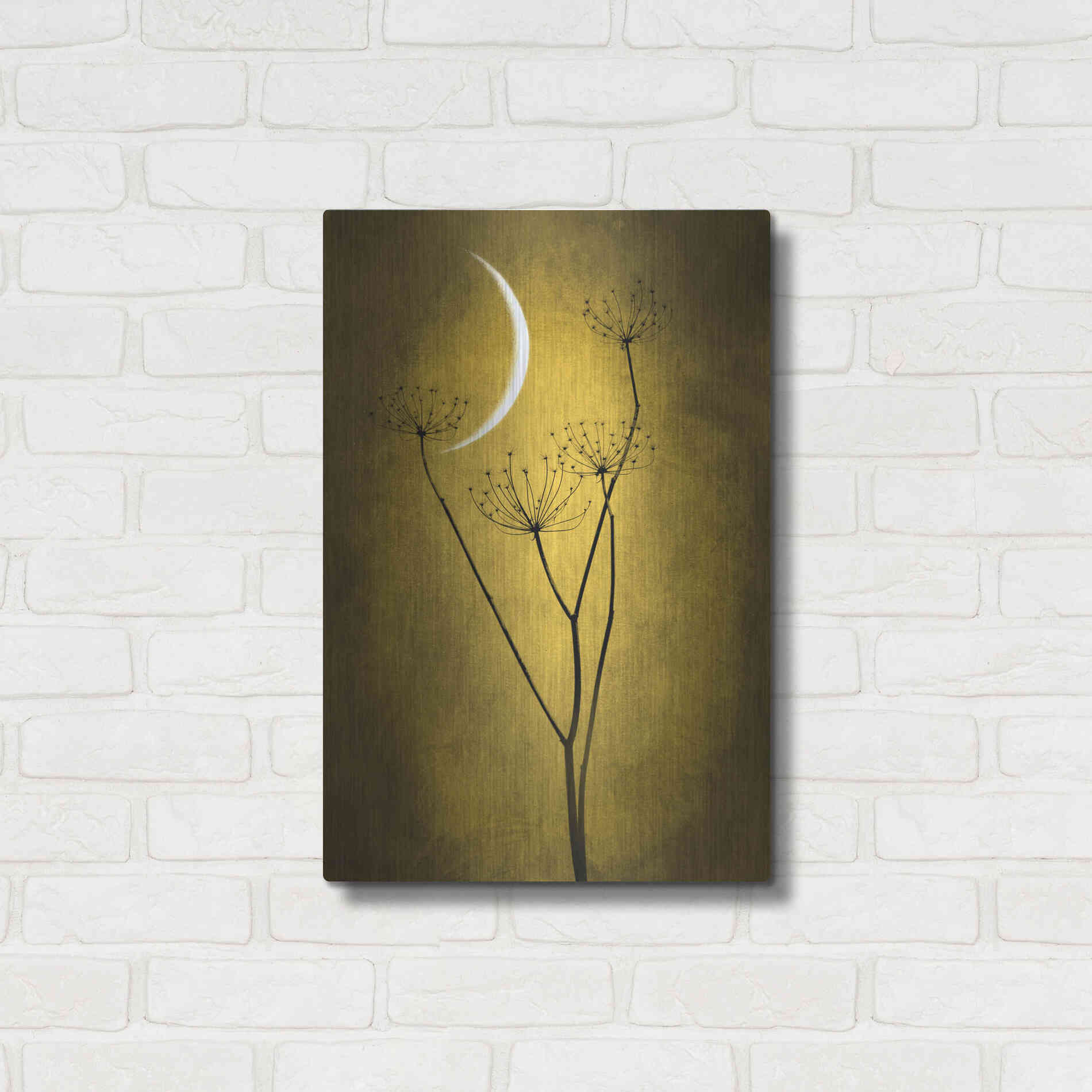 Luxe Metal Art 'Yellow Crescent Moon' by Philippe Sainte-Laudy, Metal Wall Art,16x24