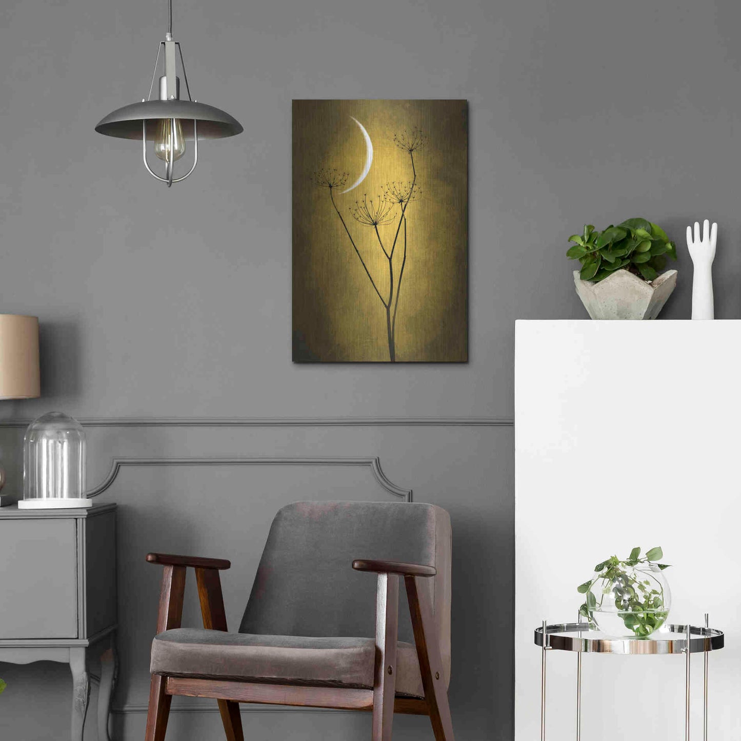 Luxe Metal Art 'Yellow Crescent Moon' by Philippe Sainte-Laudy, Metal Wall Art,16x24