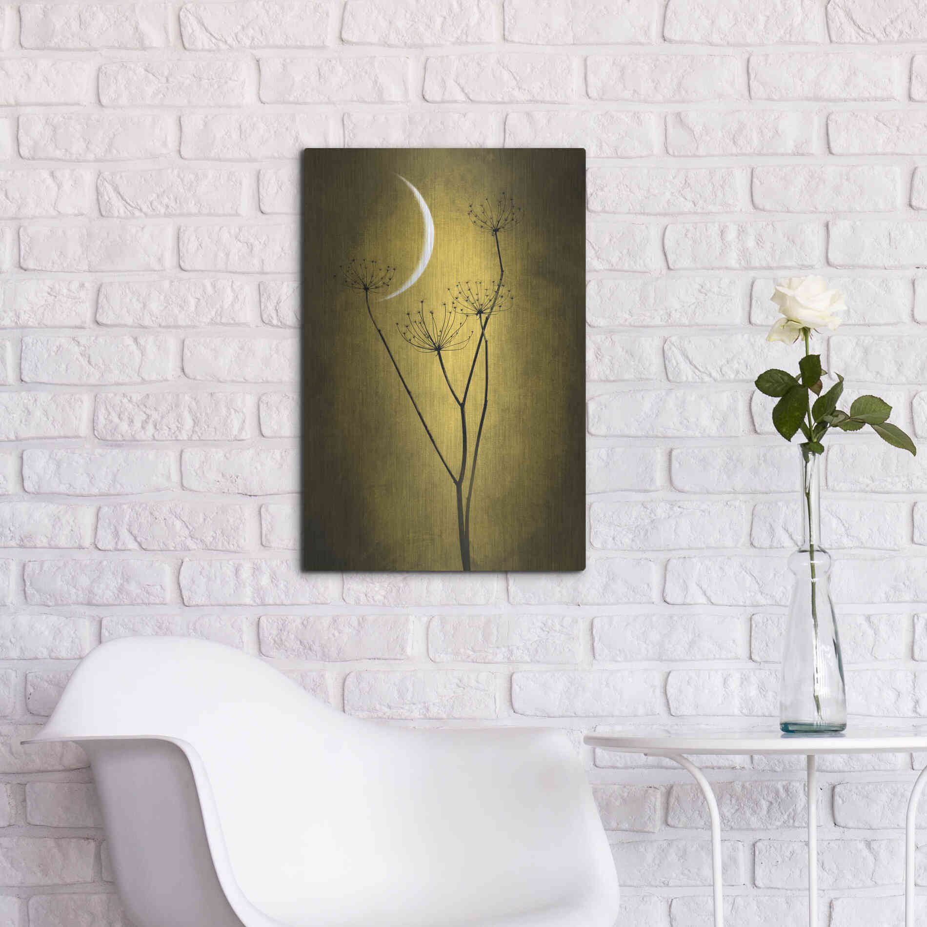 Luxe Metal Art 'Yellow Crescent Moon' by Philippe Sainte-Laudy, Metal Wall Art,16x24