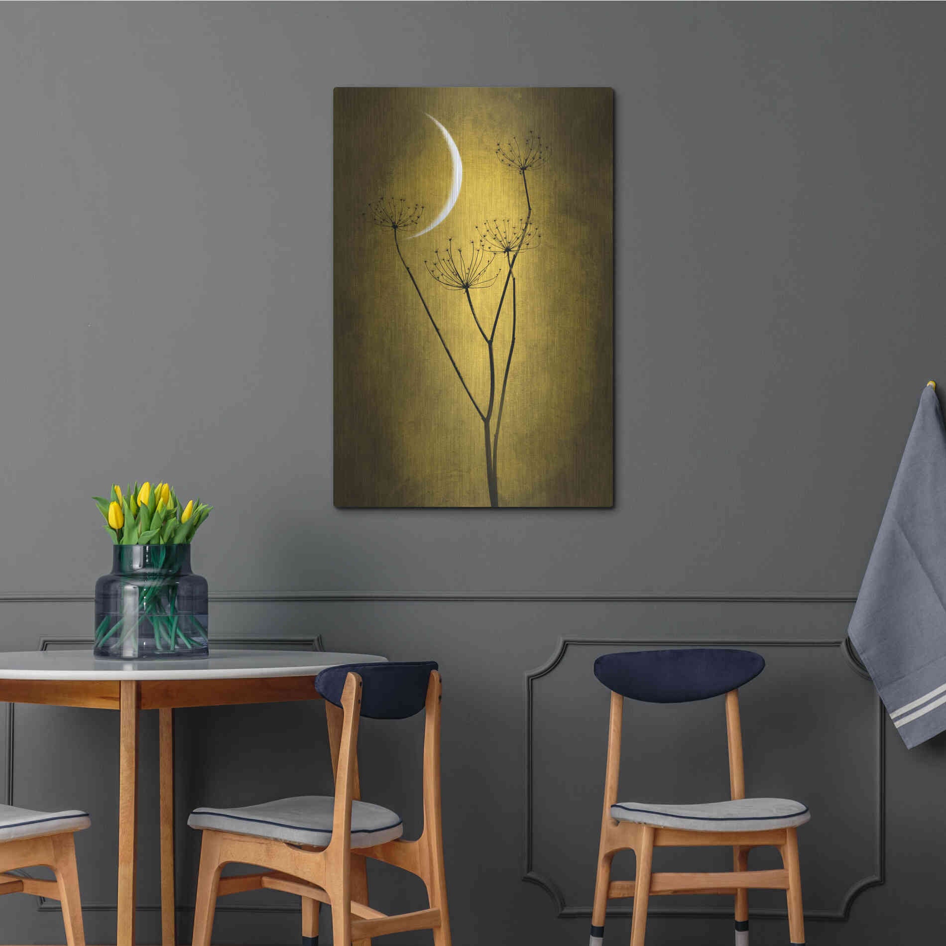 Luxe Metal Art 'Yellow Crescent Moon' by Philippe Sainte-Laudy, Metal Wall Art,24x36