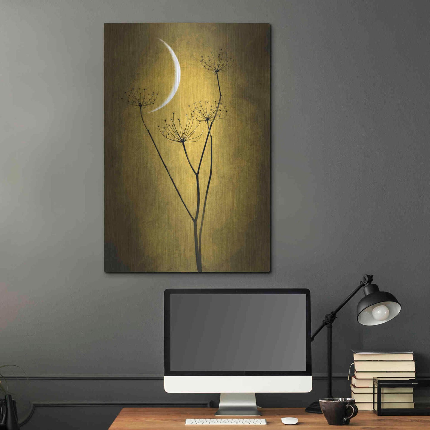 Luxe Metal Art 'Yellow Crescent Moon' by Philippe Sainte-Laudy, Metal Wall Art,24x36