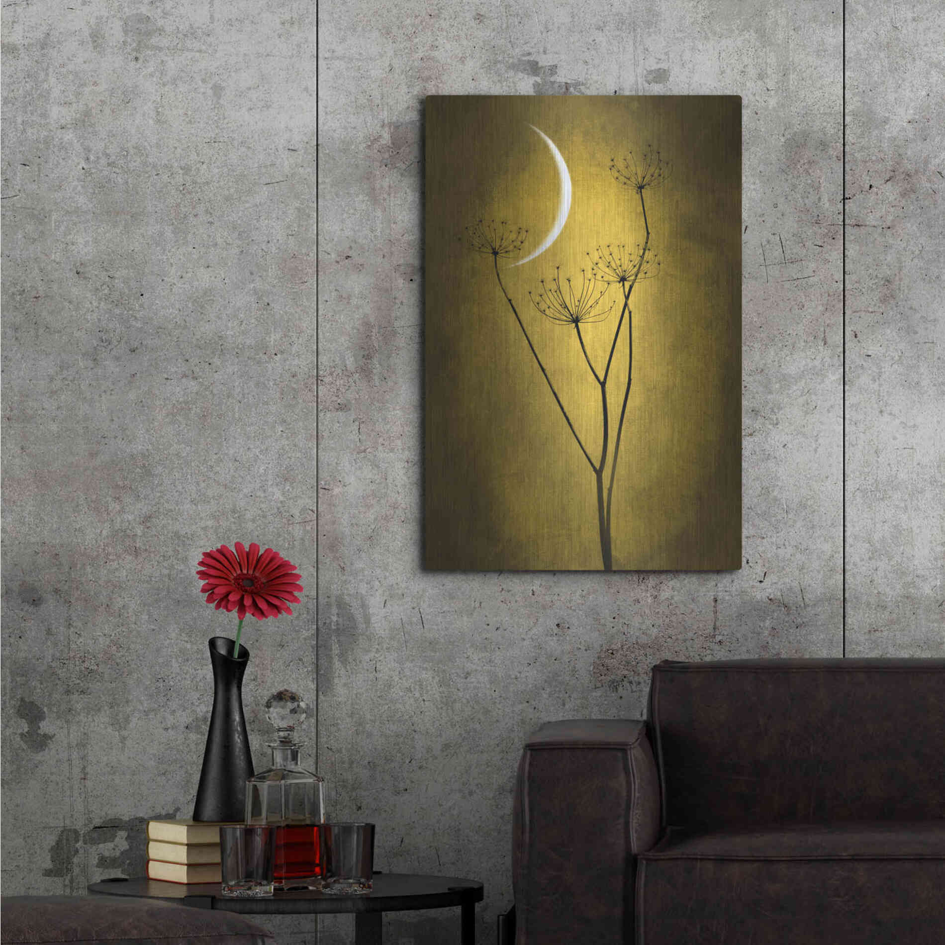 Luxe Metal Art 'Yellow Crescent Moon' by Philippe Sainte-Laudy, Metal Wall Art,24x36