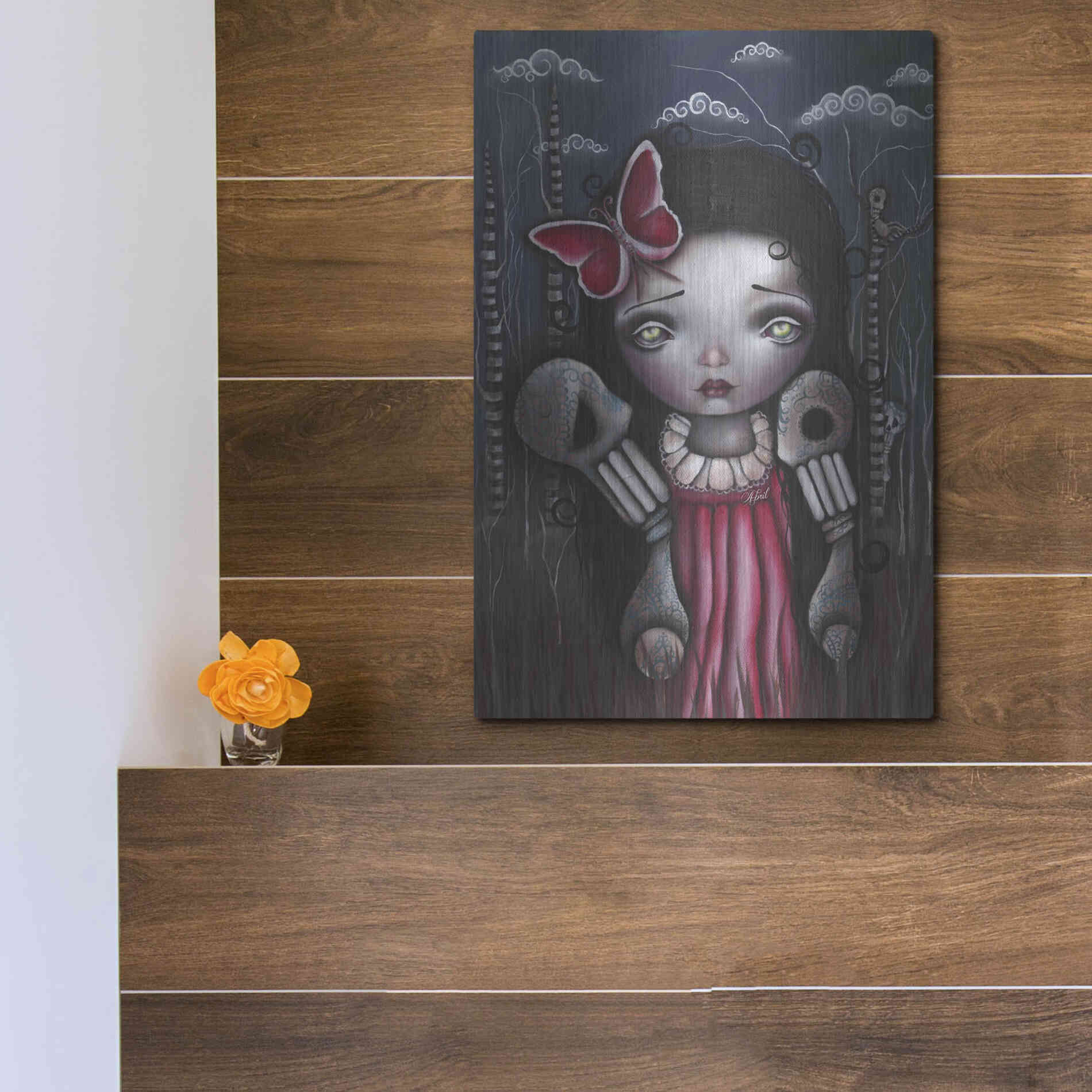 Luxe Metal Art 'Bones And Butterflies' by Abril Andrade, Metal Wall Art,12x16