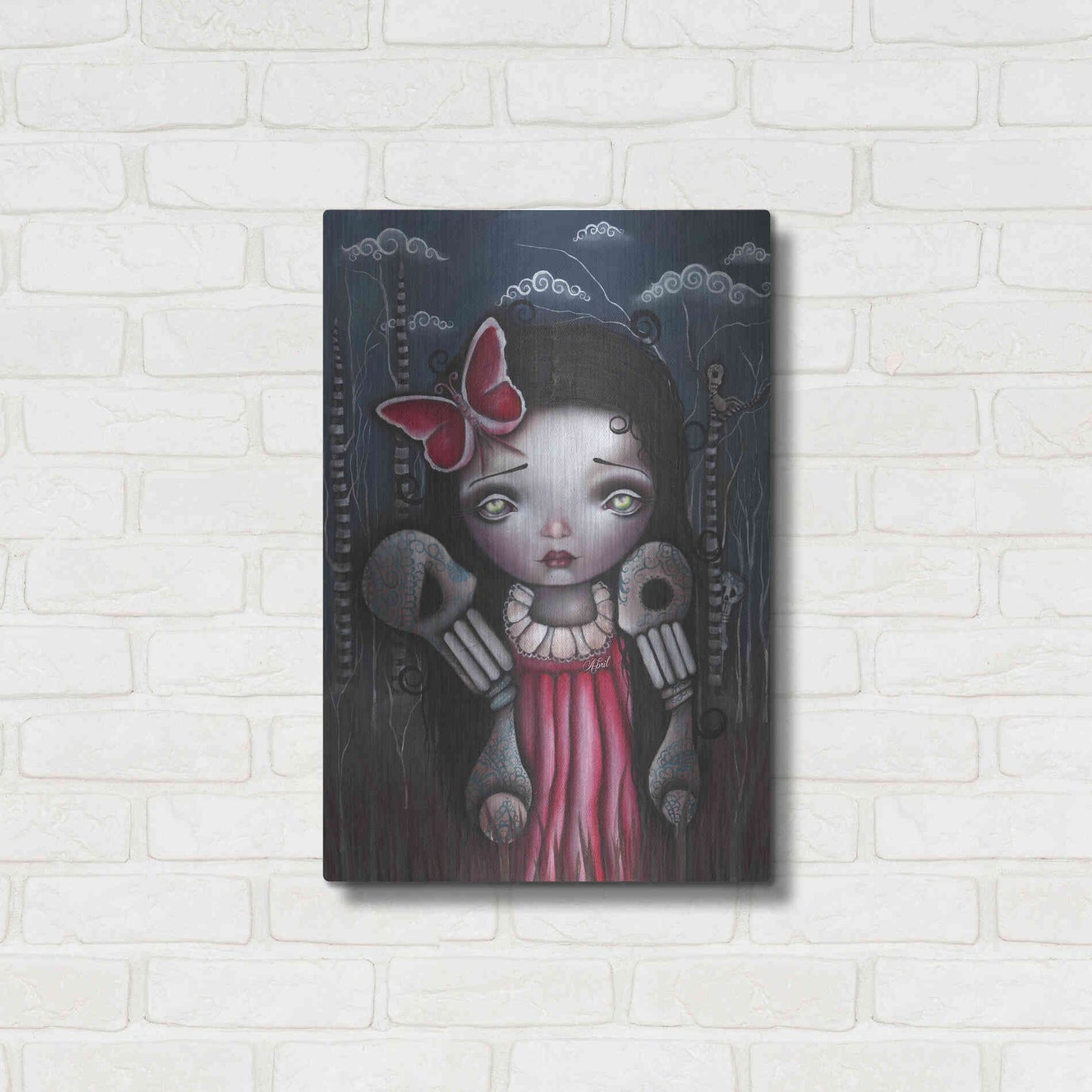 Luxe Metal Art 'Bones And Butterflies' by Abril Andrade, Metal Wall Art,16x24