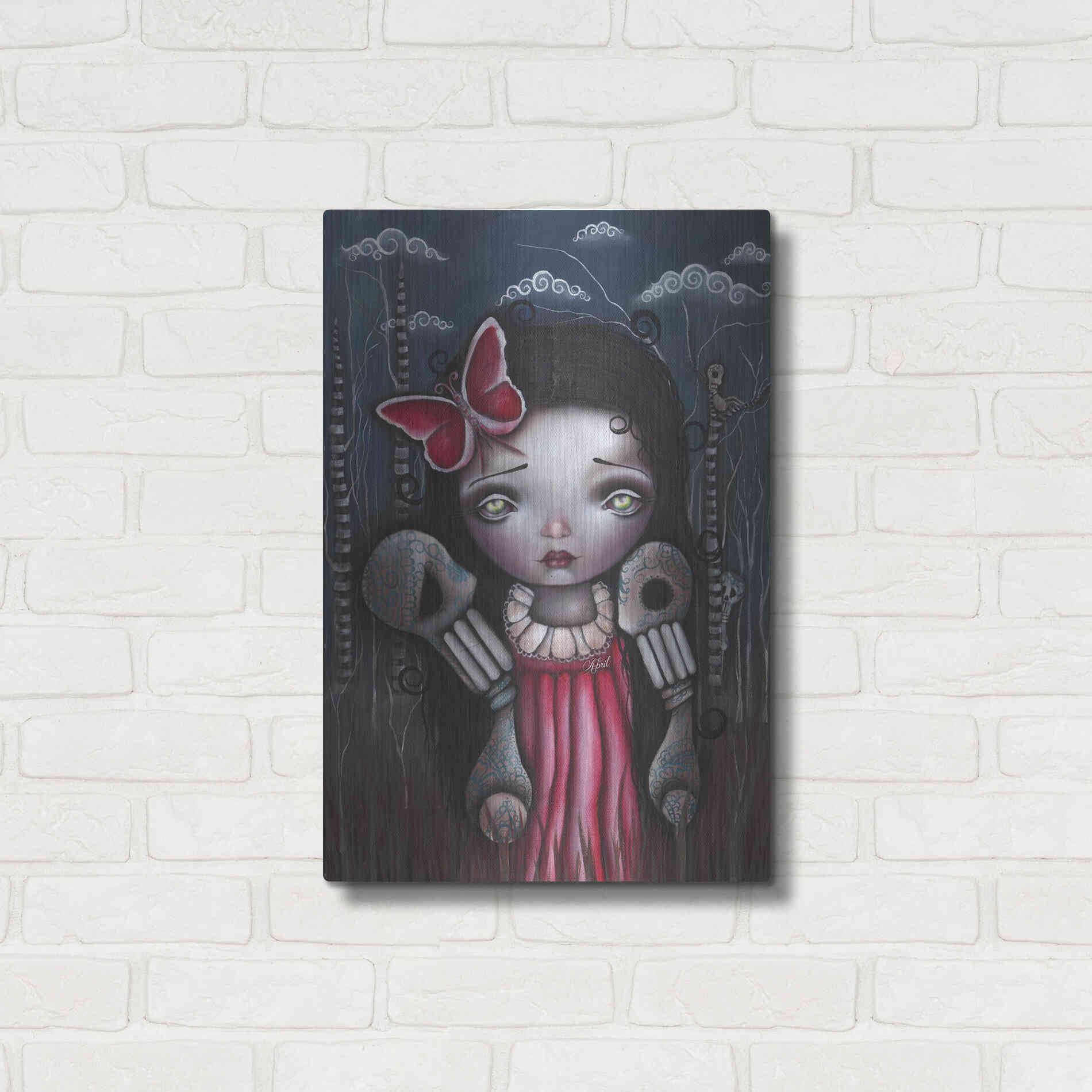 Luxe Metal Art 'Bones And Butterflies' by Abril Andrade, Metal Wall Art,16x24