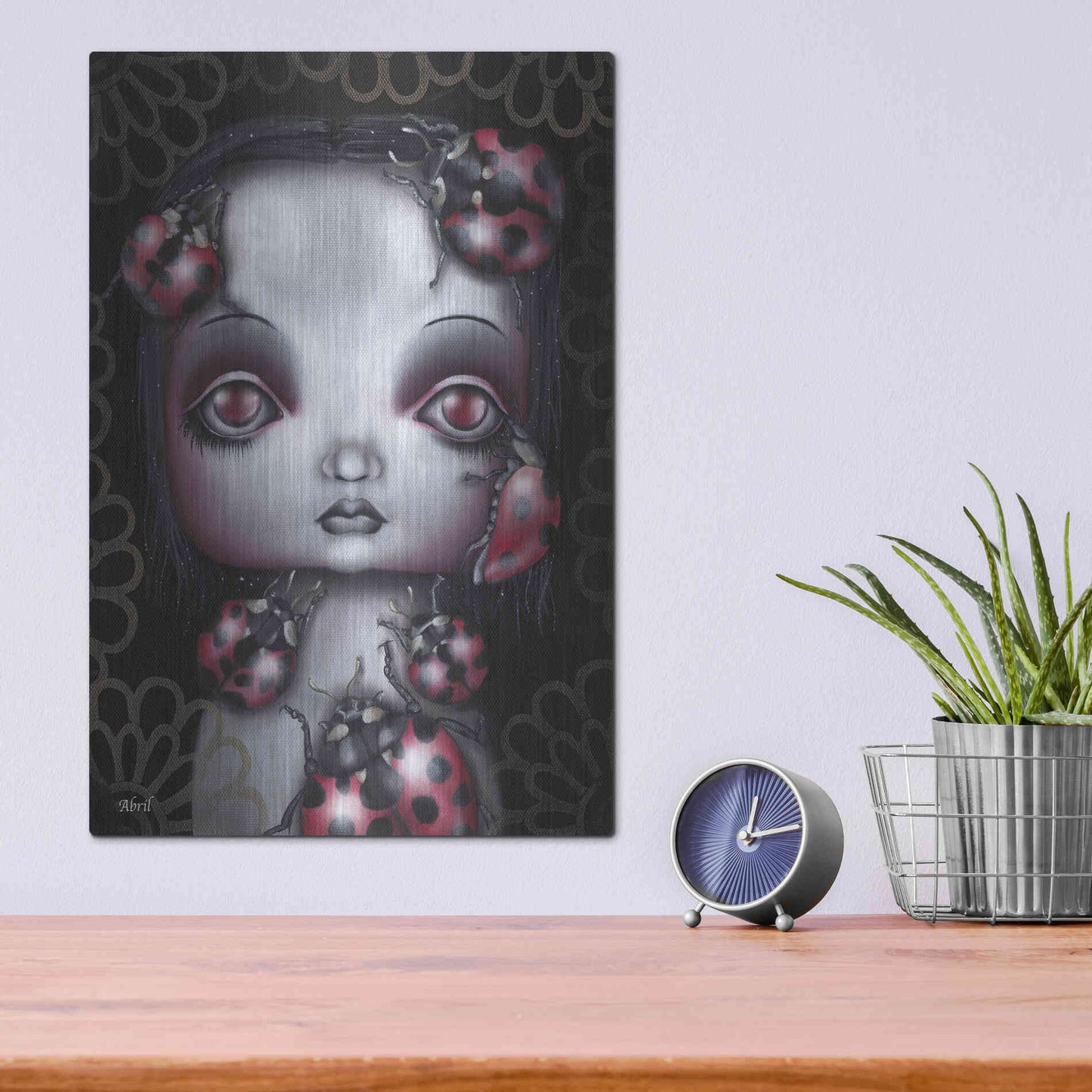 Luxe Metal Art 'Ladybug Girl' by Abril Andrade, Metal Wall Art,12x16