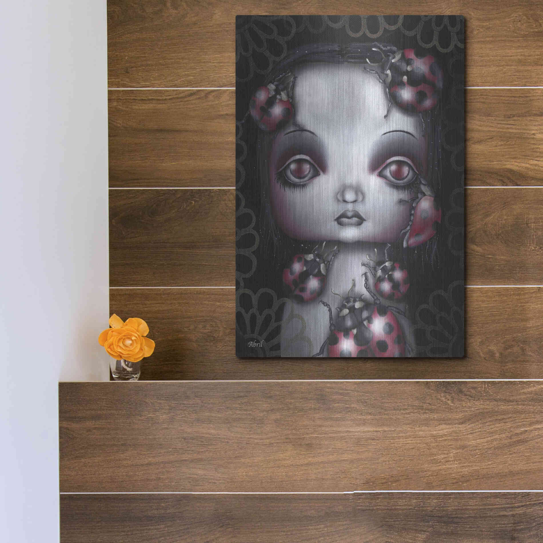 Luxe Metal Art 'Ladybug Girl' by Abril Andrade, Metal Wall Art,12x16