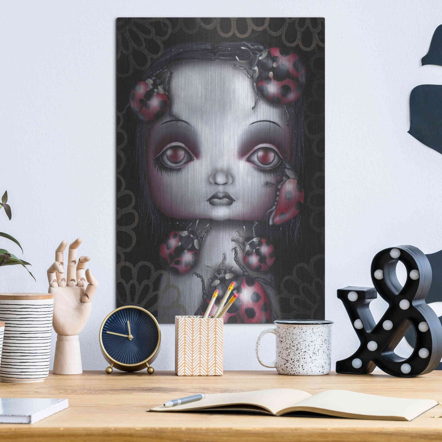 Luxe Metal Art 'Ladybug Girl' by Abril Andrade, Metal Wall Art,12x16