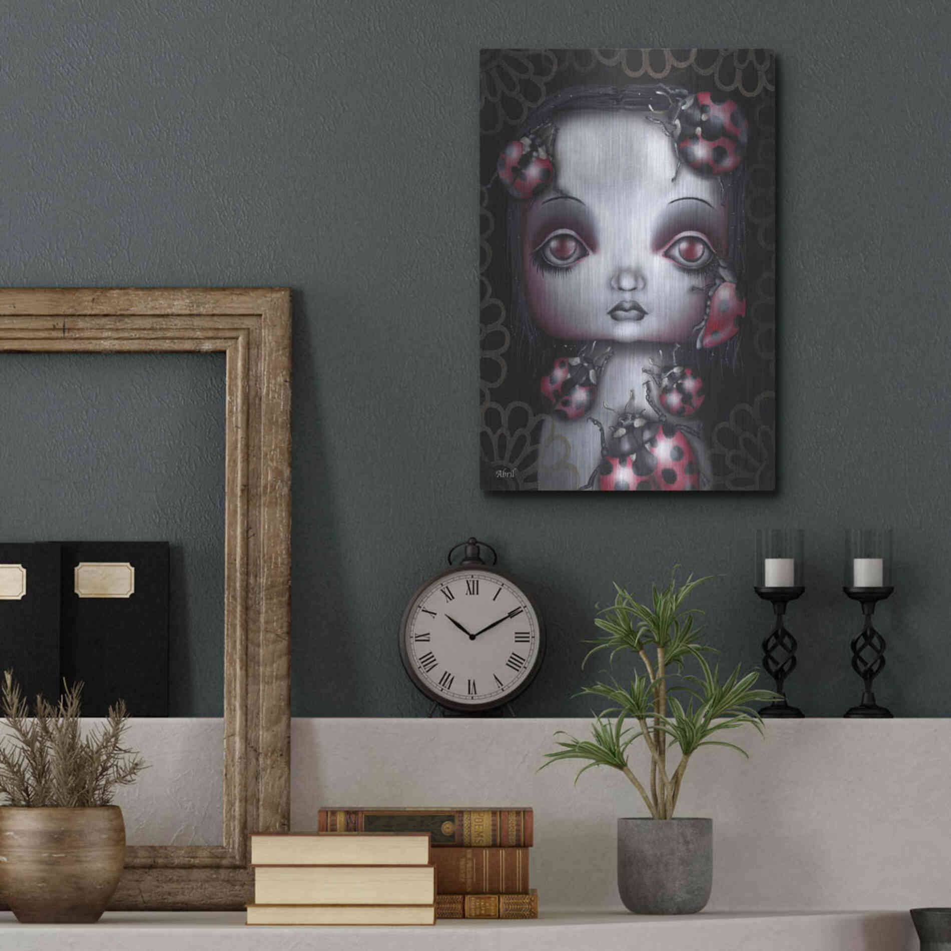 Luxe Metal Art 'Ladybug Girl' by Abril Andrade, Metal Wall Art,12x16