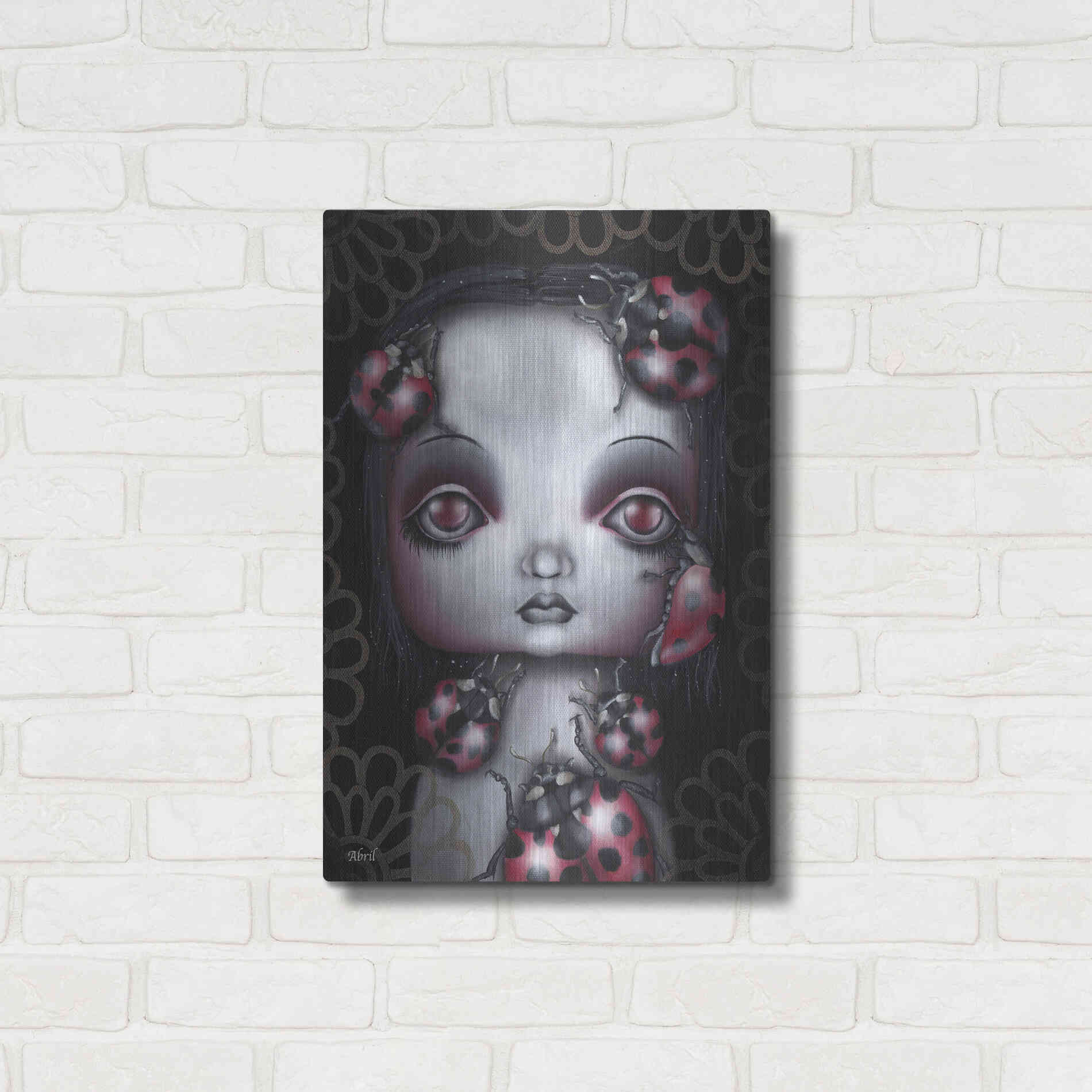 Luxe Metal Art 'Ladybug Girl' by Abril Andrade, Metal Wall Art,16x24