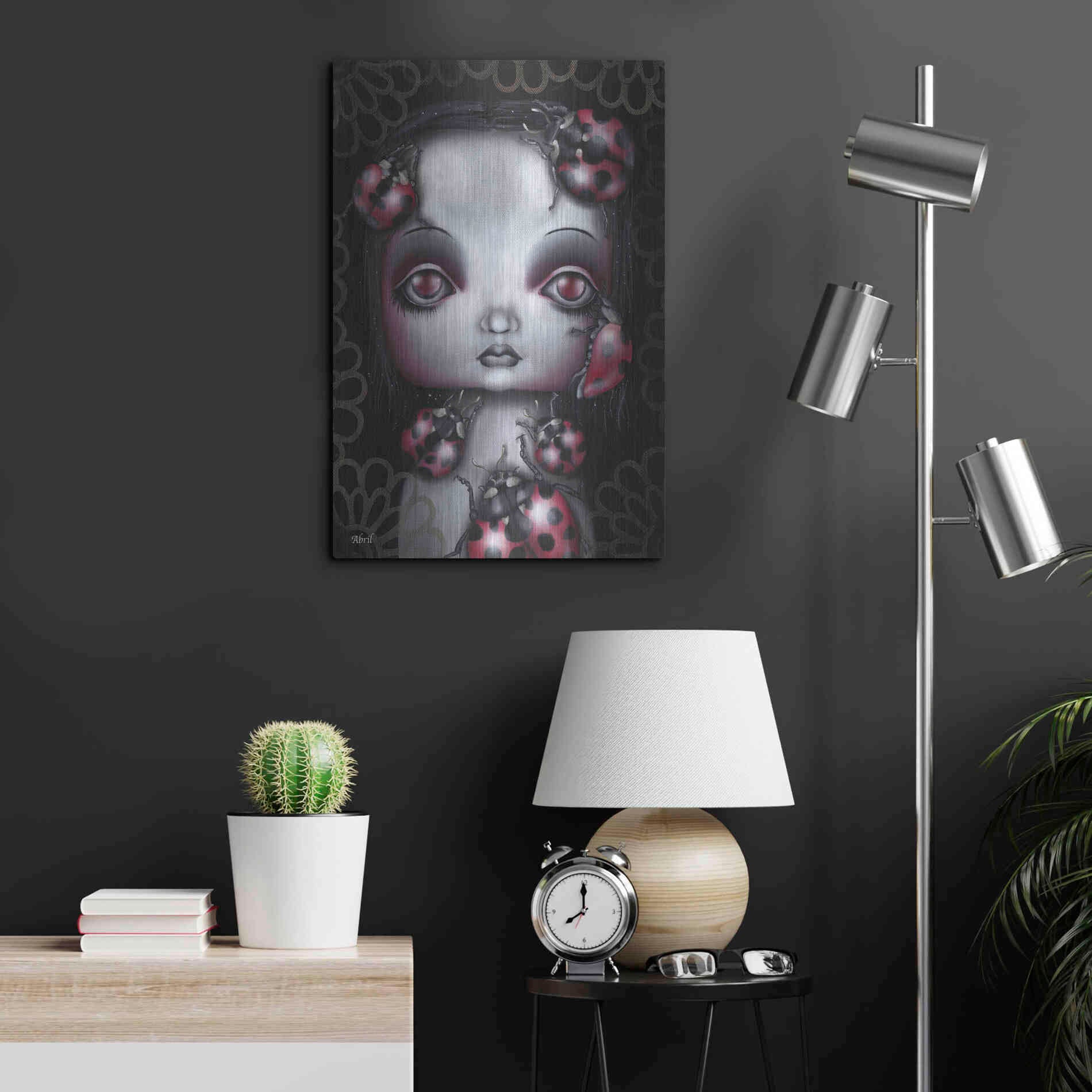 Luxe Metal Art 'Ladybug Girl' by Abril Andrade, Metal Wall Art,16x24