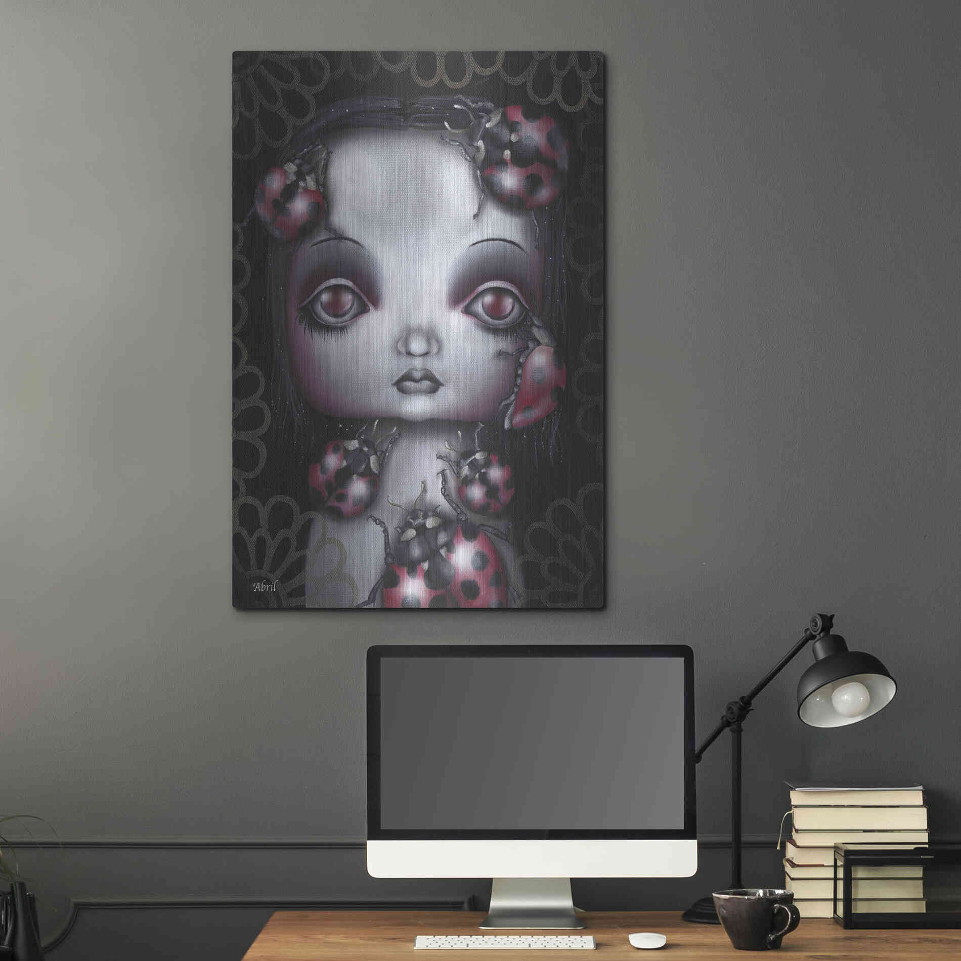 Luxe Metal Art 'Ladybug Girl' by Abril Andrade, Metal Wall Art,24x36