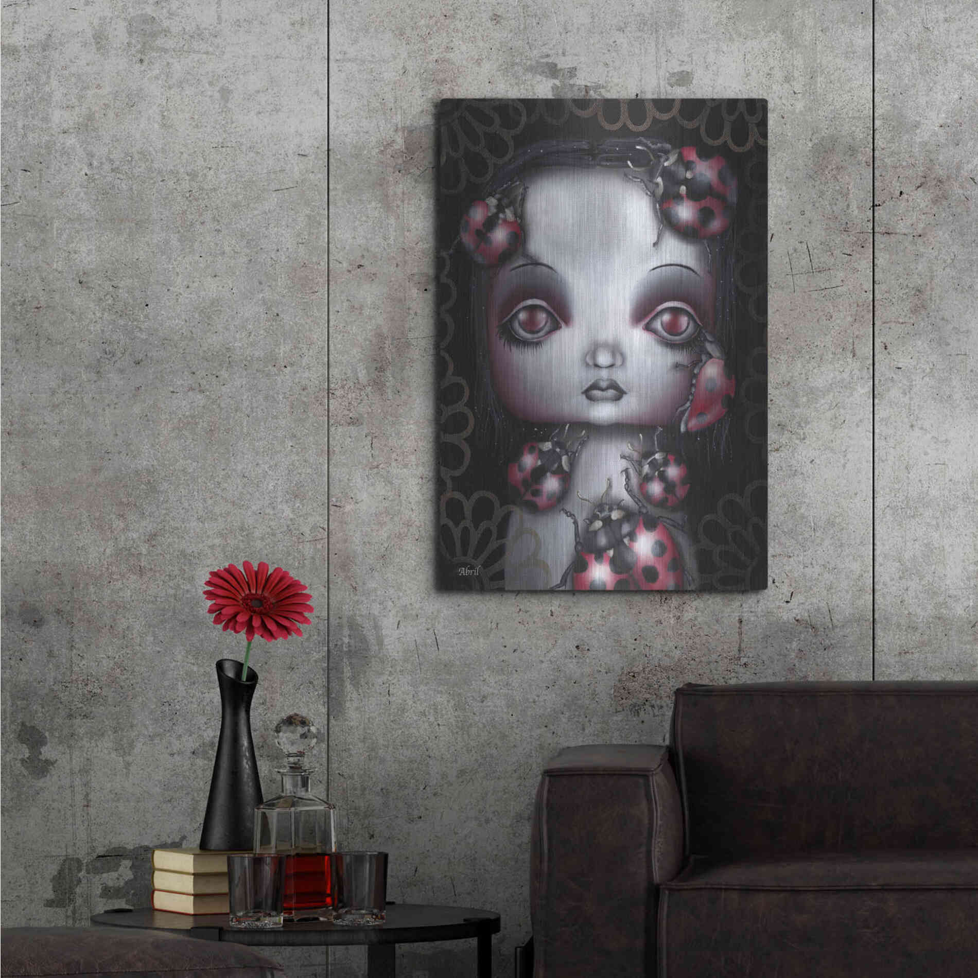 Luxe Metal Art 'Ladybug Girl' by Abril Andrade, Metal Wall Art,24x36
