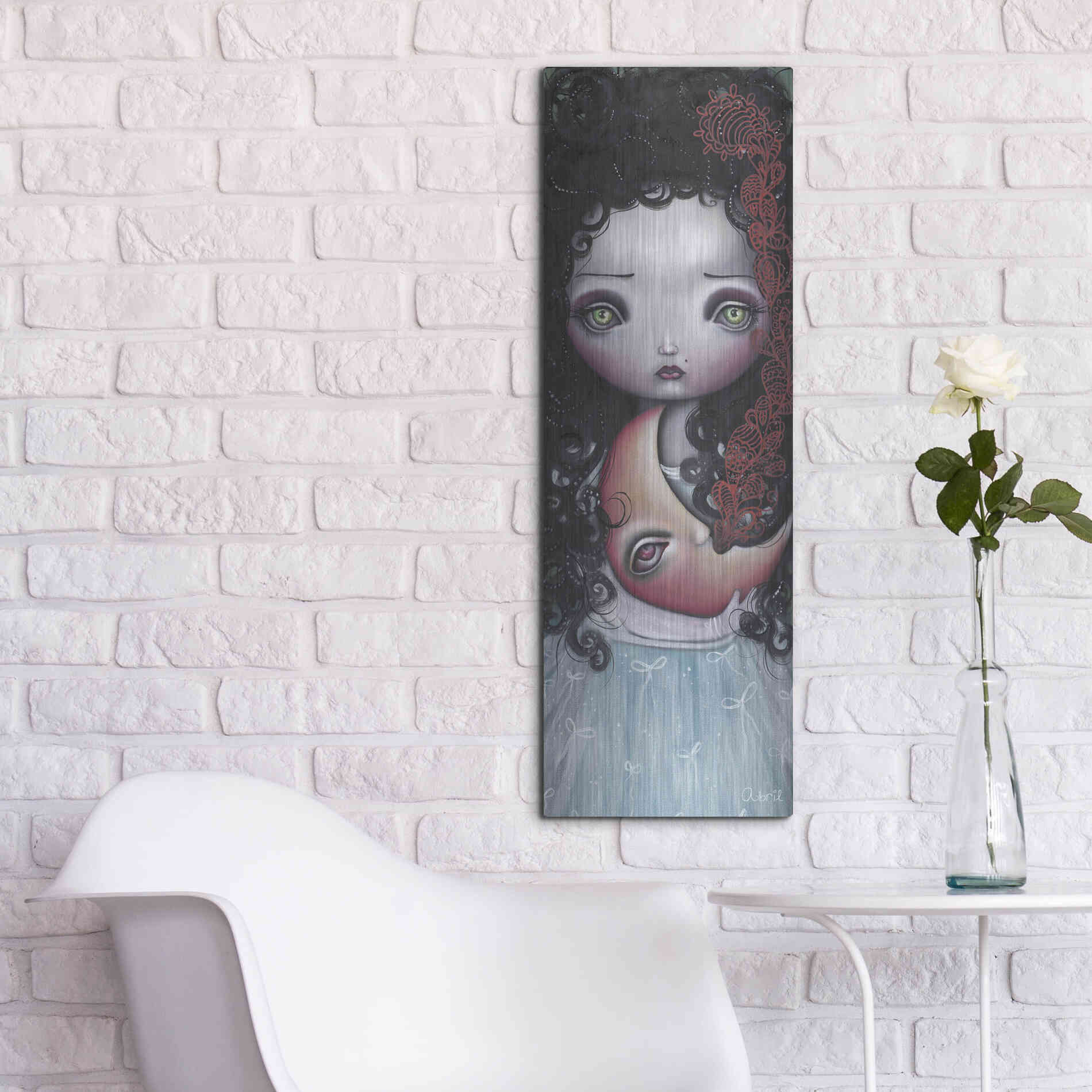 Luxe Metal Art 'Moon Keeper' by Abril Andrade, Metal Wall Art,12x36