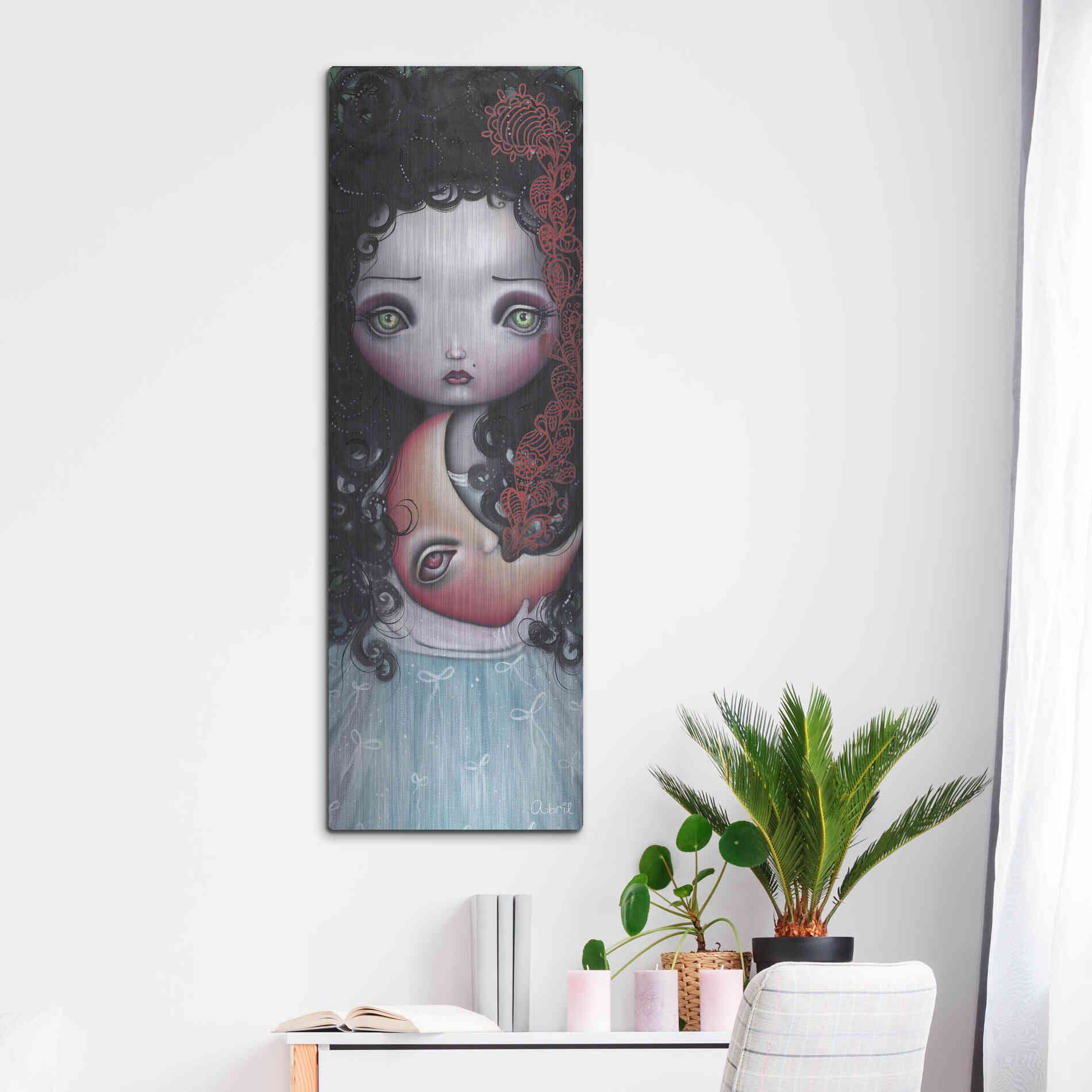 Luxe Metal Art 'Moon Keeper' by Abril Andrade, Metal Wall Art,16x48