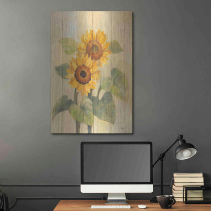 Luxe Metal Art 'Summer Sunflowers I on Barn Board' by Albena Hristova, Metal Wall Art,24x36