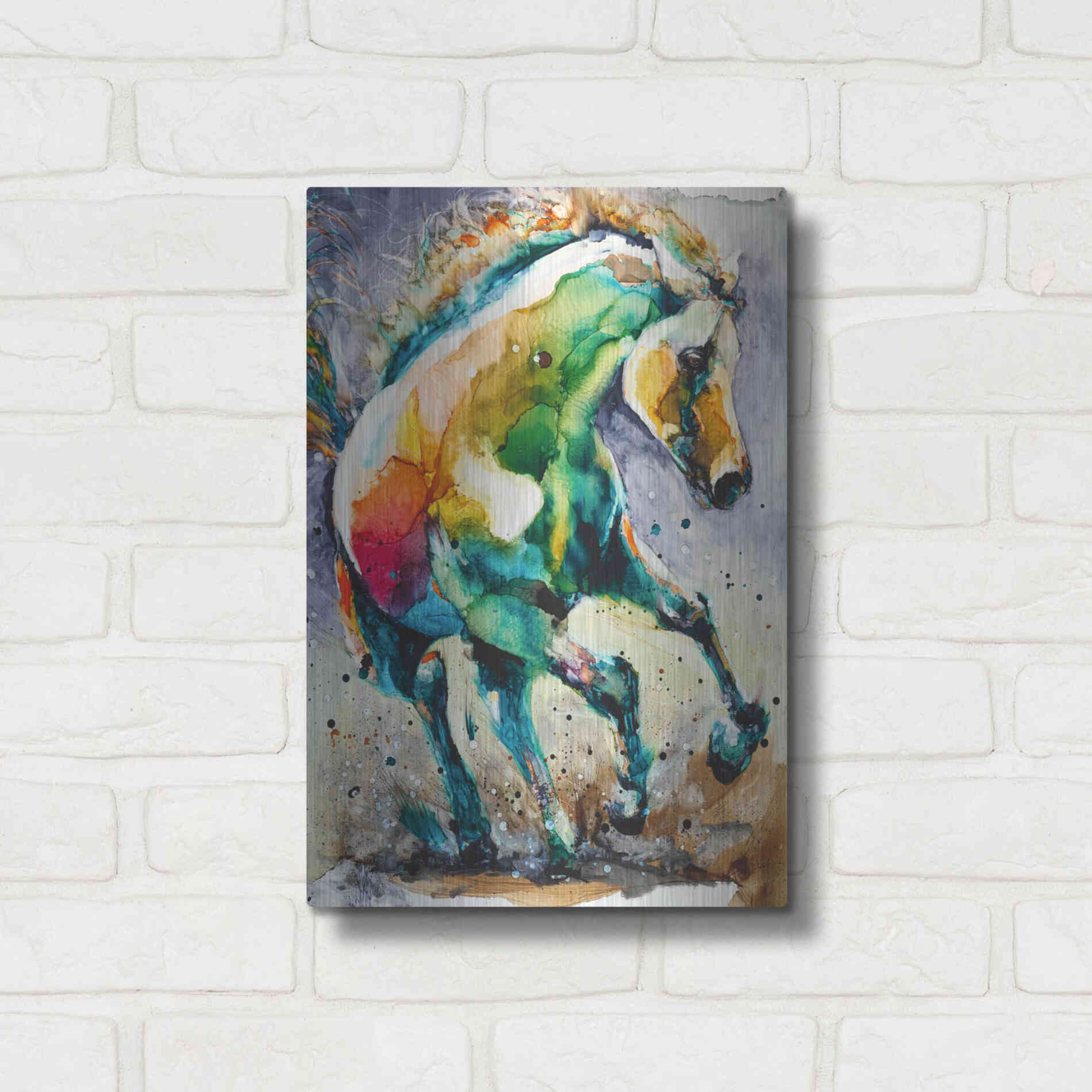 Luxe Metal Art 'Horse of Another Color' by Leslie Franklin, Metal Wall Art,12x16