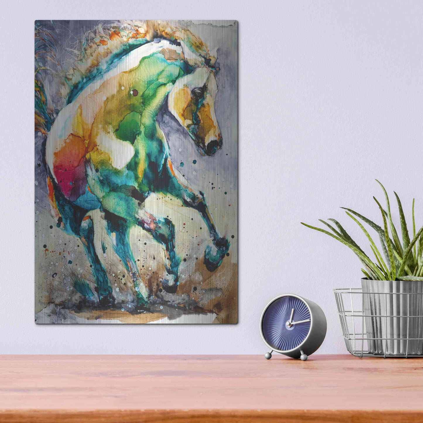 Luxe Metal Art 'Horse of Another Color' by Leslie Franklin, Metal Wall Art,12x16