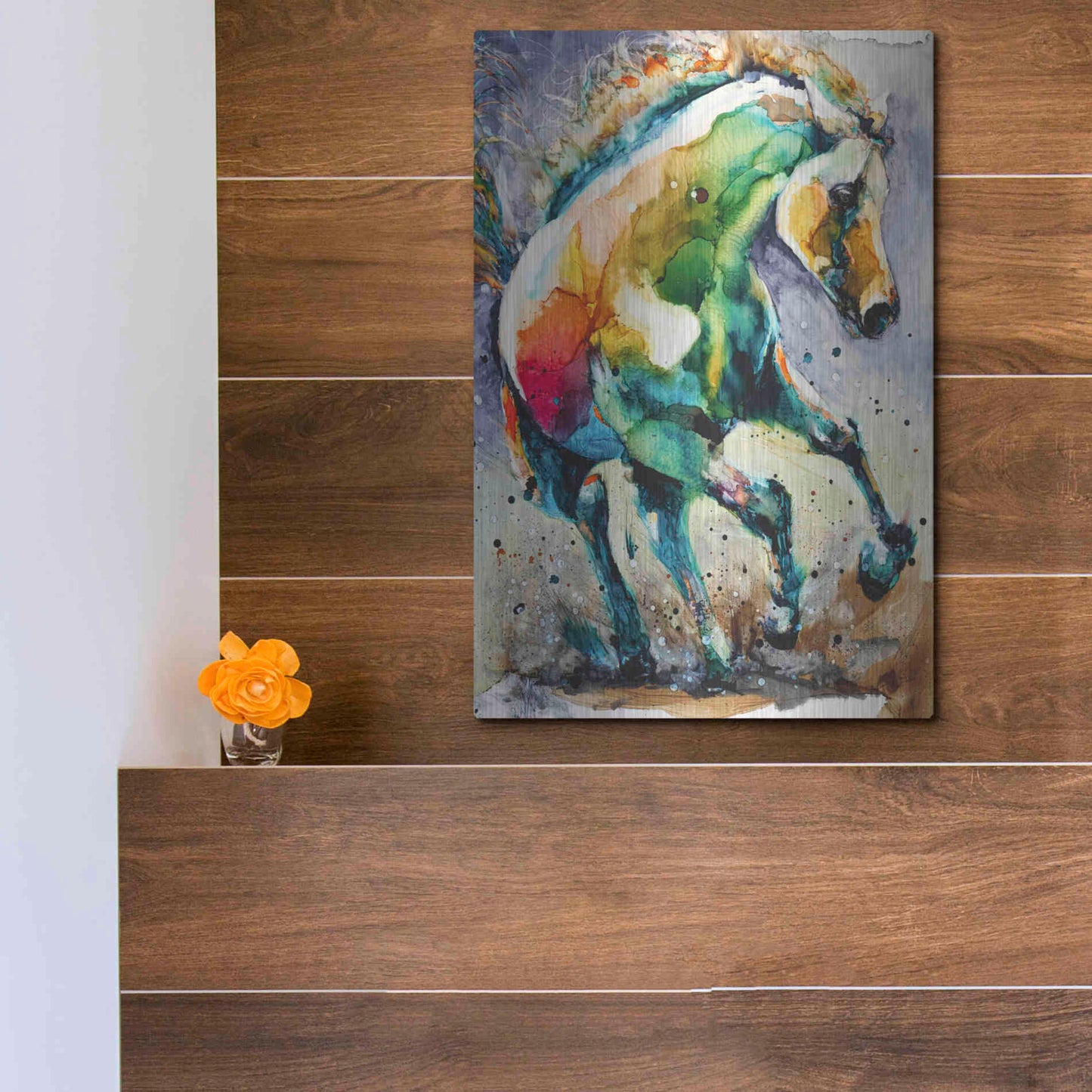 Luxe Metal Art 'Horse of Another Color' by Leslie Franklin, Metal Wall Art,12x16