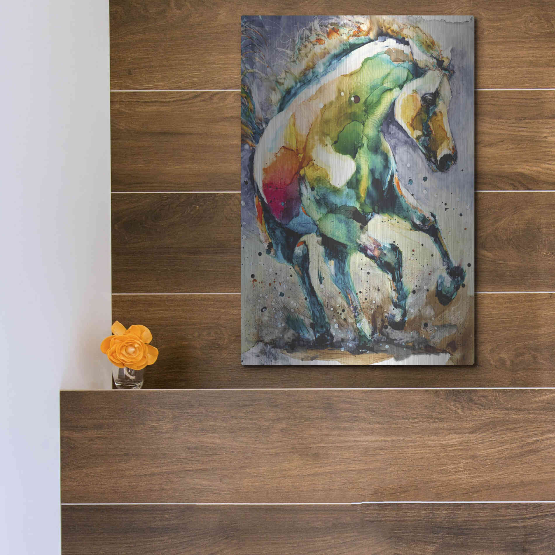 Luxe Metal Art 'Horse of Another Color' by Leslie Franklin, Metal Wall Art,12x16